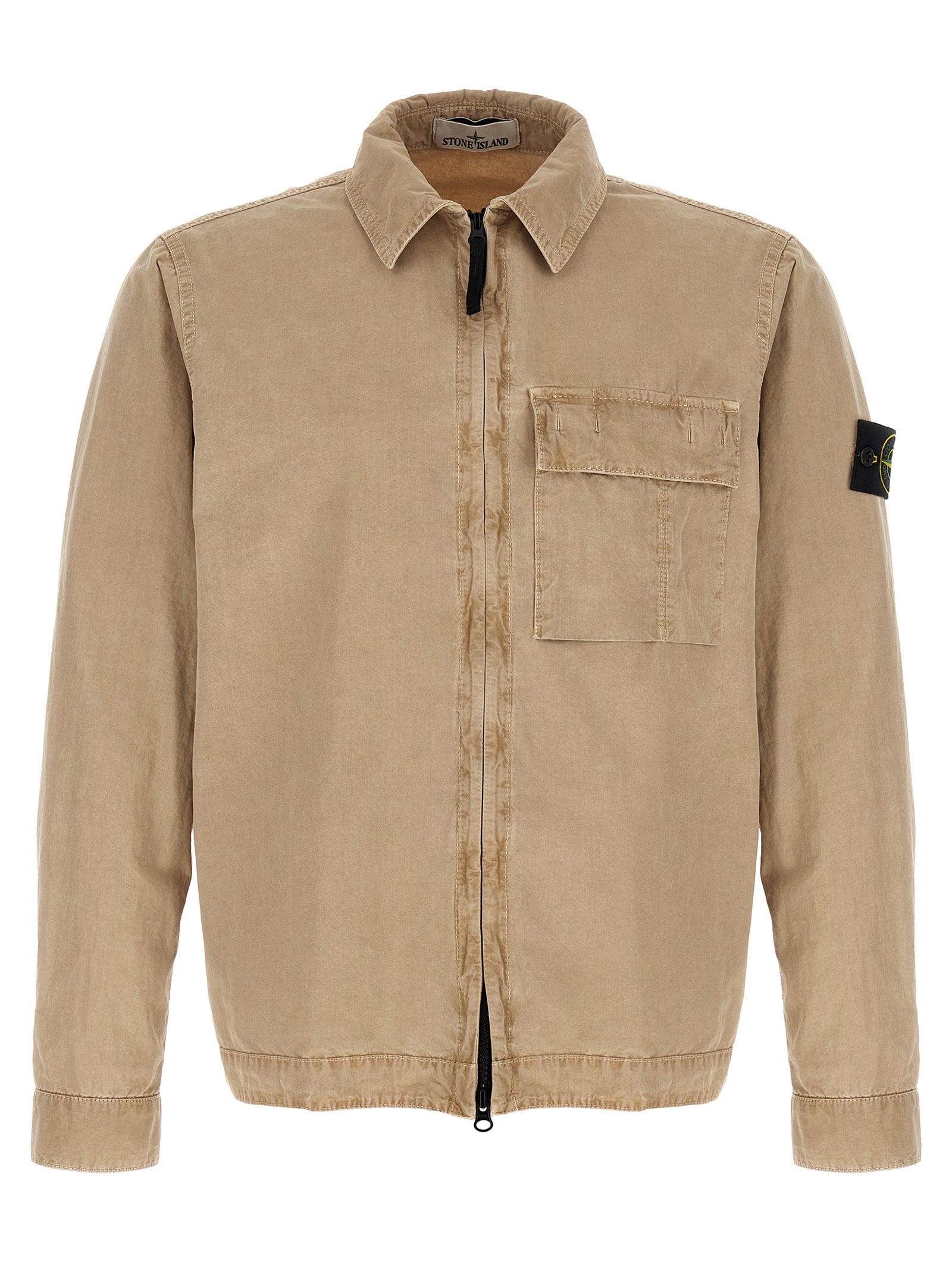 Elevate your wardrobe with the Stone Island Beige Cotton Blouse, a masterpiece of garment-dyed brushed cotton that exudes timeless sophistication and effortless style.