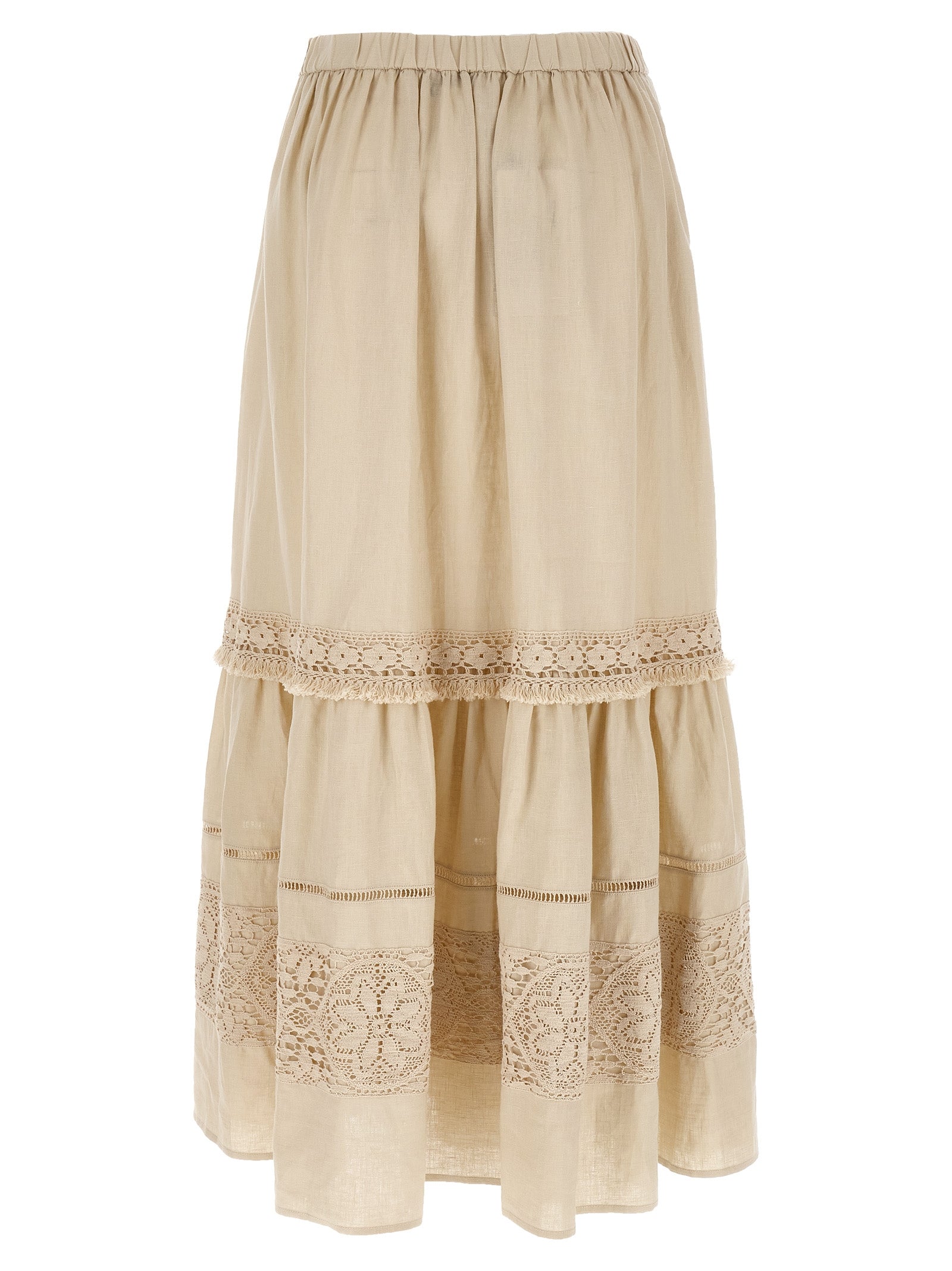Discover the WEEKEND MAX MARA 'WkiPallore' skirt, a masterpiece of pure linen from the Mediterranean Ease Capsule Collection, blending elegance with modern utility.