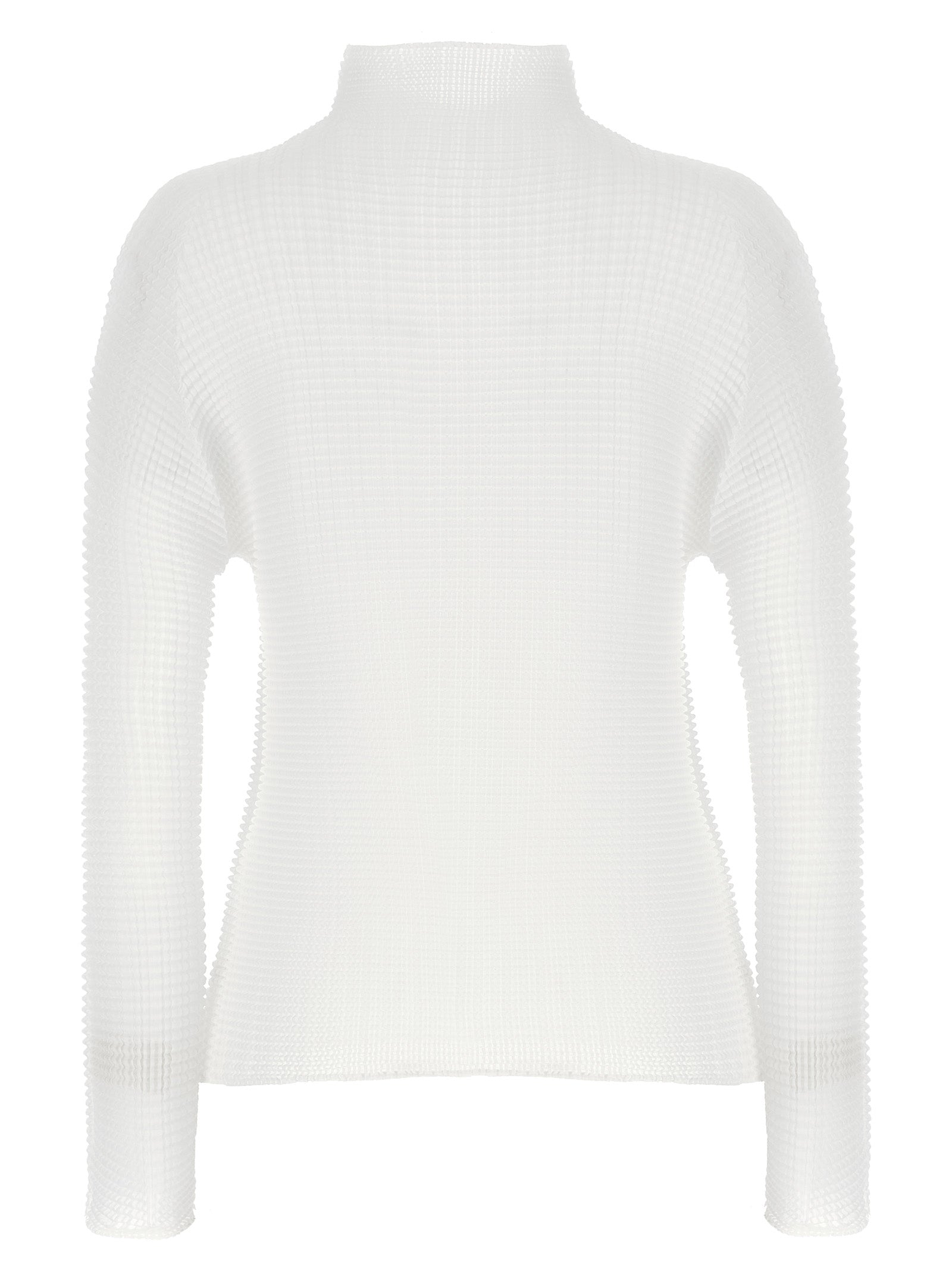 Discover the Issey Miyake White Polyester Cardigan, a masterpiece of avant-garde design and sustainability, crafted from 100% recycled polyester for timeless elegance.