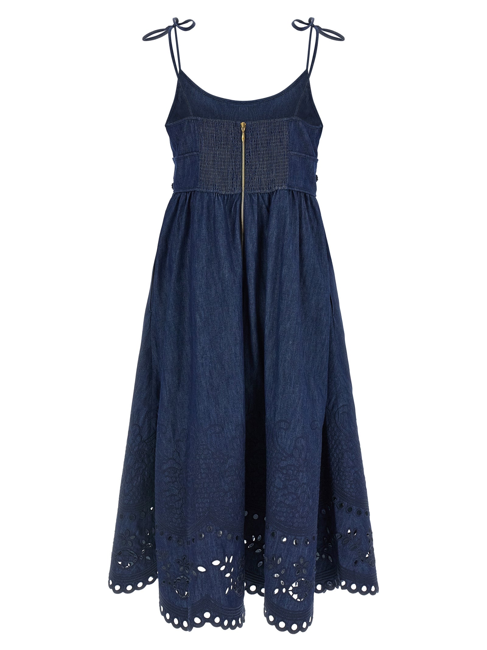 Elevate your wardrobe with the ZIMMERMANN Mahon cotton denim midi dress, a blend of exquisite craftsmanship and bold design, perfect for the discerning fashion connoisseur.