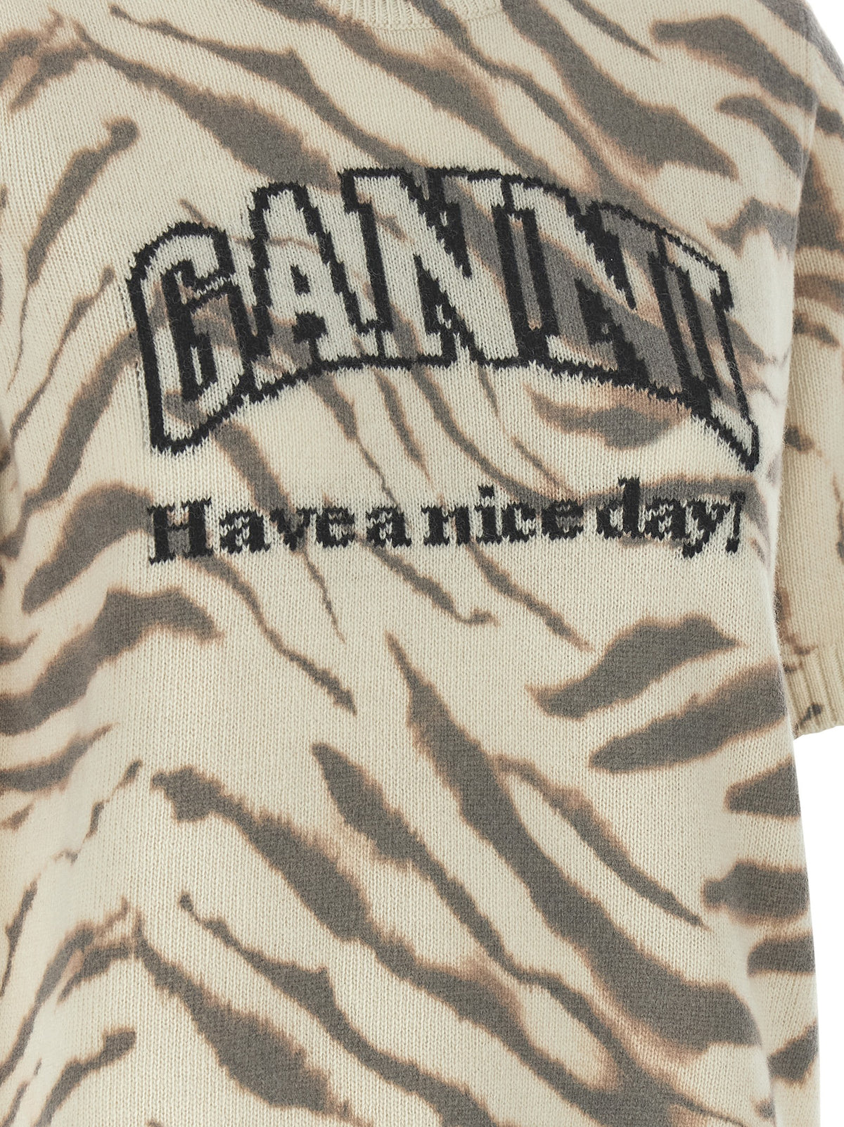 Ganni Multicolor Wool Cardigan - Luxurious Zebra Graphic Elegance
