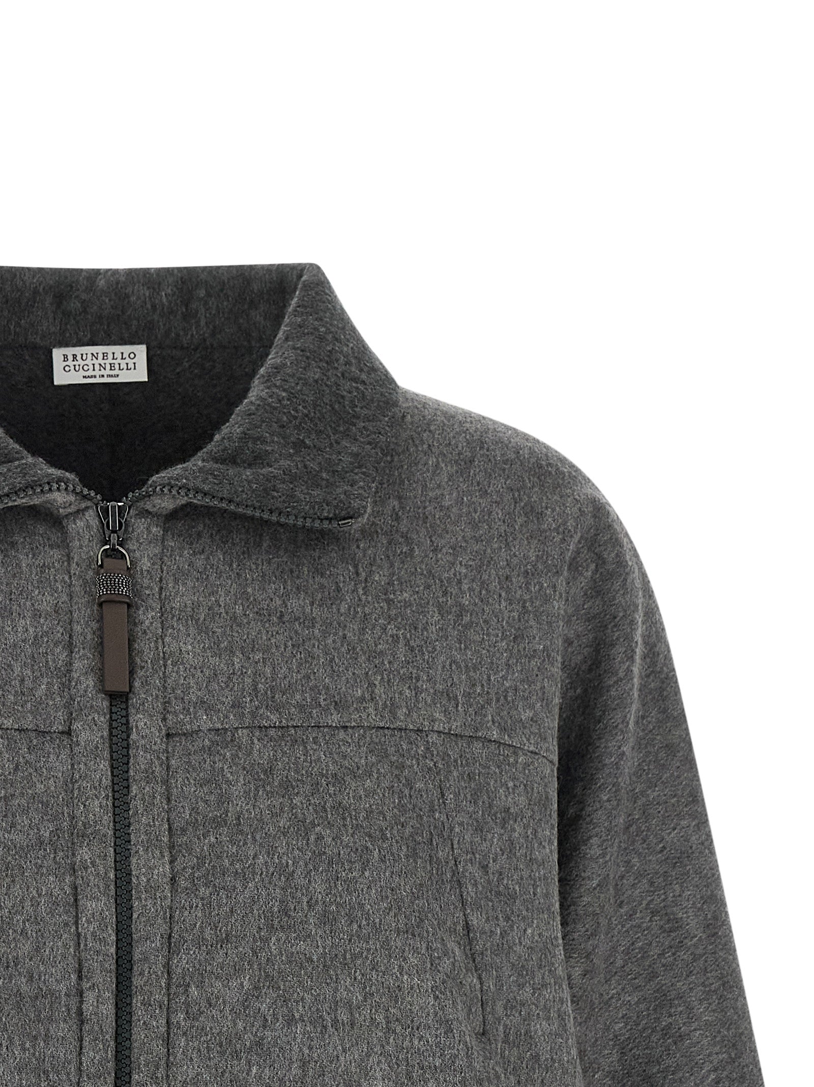 Elevate your wardrobe with the Brunello Cucinelli Gray Virgin Wool Full-Length Jacket, a testament to Italian craftsmanship and timeless luxury, perfect for any occasion.