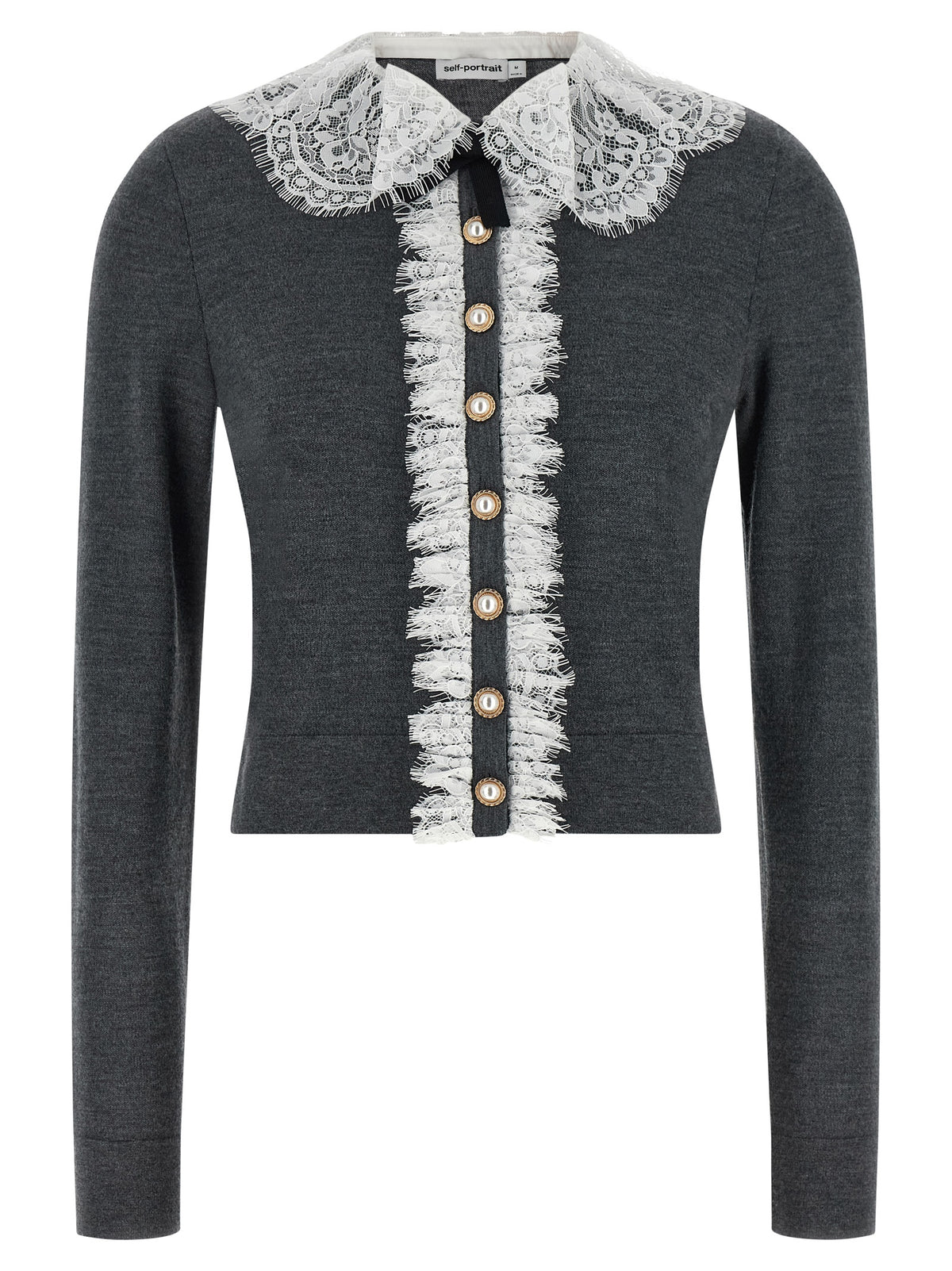 Experience the allure of the Self-Portrait Gray Wool Cardigan, crafted from luxurious stretch wool, blending sophistication with timeless elegance for the discerning individual.