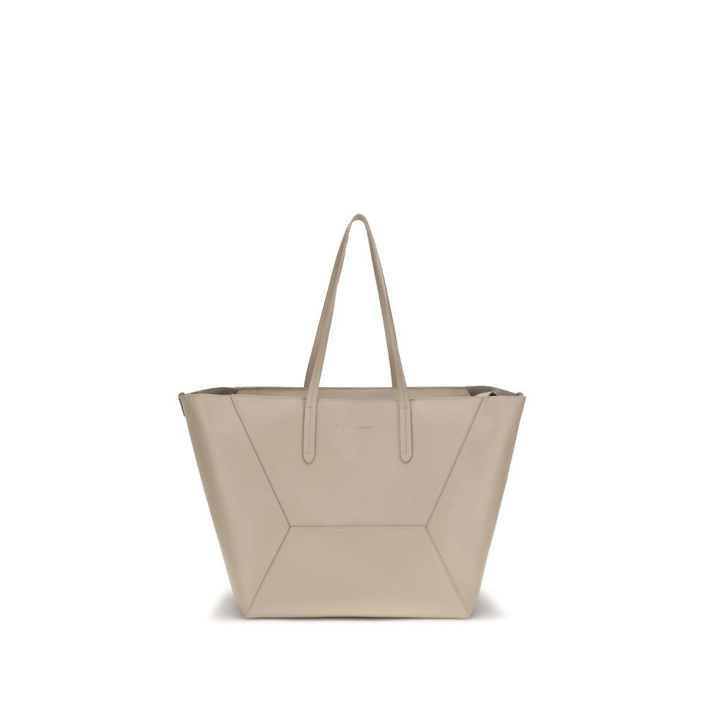 Brunello Cucinelli Beige Calf Leather Shoulder Bag - Timeless Elegance