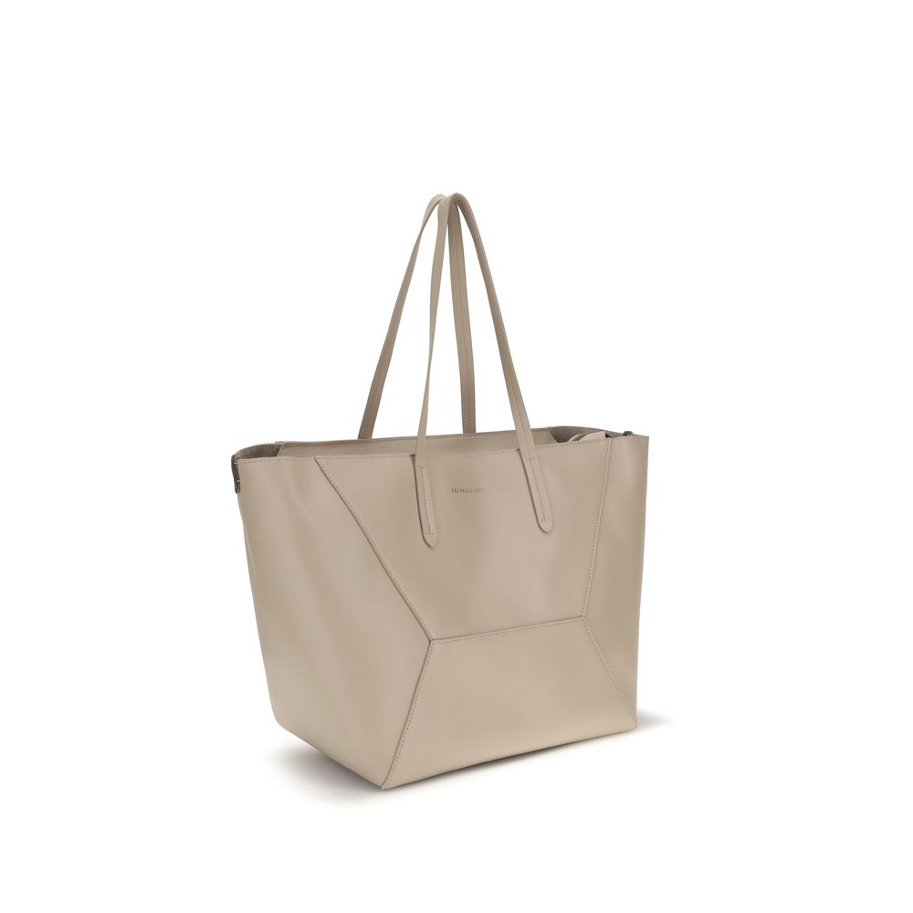 Brunello Cucinelli Beige Calf Leather Shoulder Bag - SS26 Luxury