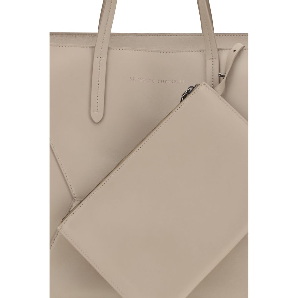 Brunello Cucinelli Beige Calf Leather Shoulder Bag - Timeless Luxury