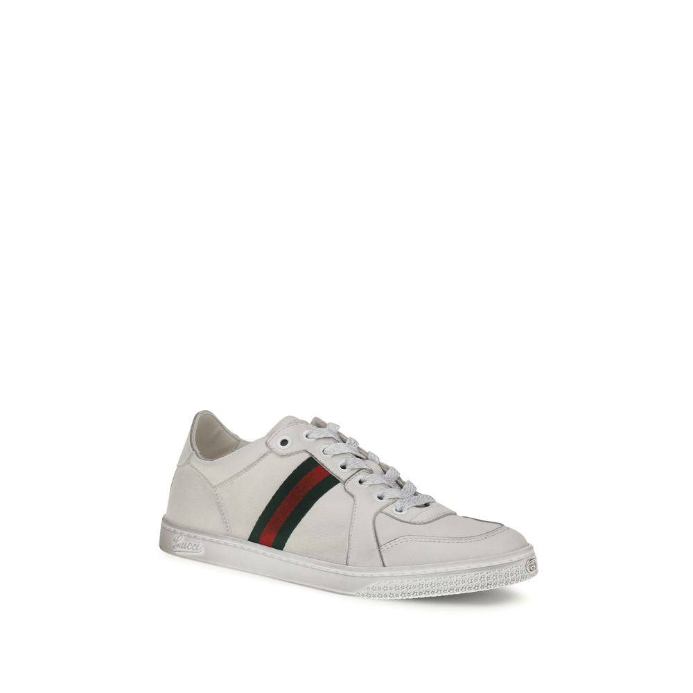 Gucci White Calf Leather Bos Taurus Sneakers - Luxury Athletic Elegance