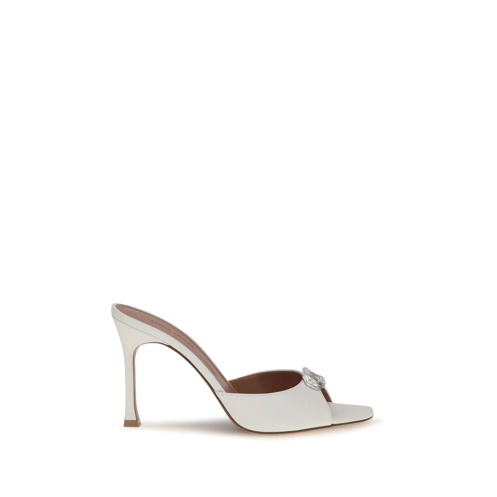 Amina Muaddi Stiletto Heel Sandals - White Calf Leather Elegance
