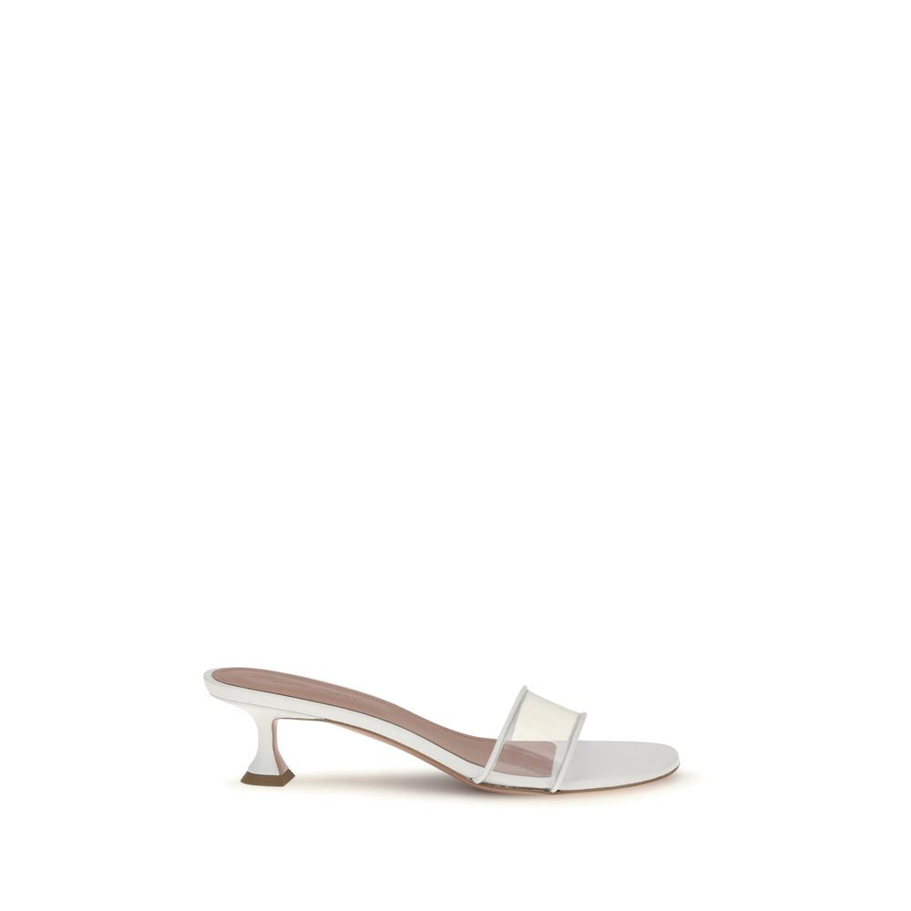 Indulge in the Amina Muaddi White Calf Leather Bos Taurus Sandals, where exquisite craftsmanship meets modern elegance, perfect for elevating any sophisticated ensemble.