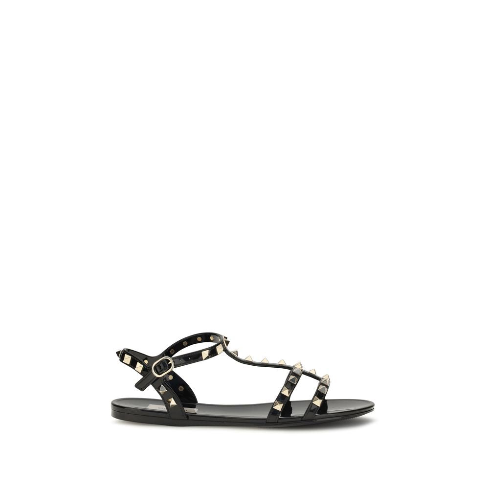 Valentino Garavani Black Rubber Flat Sandals - Luxurious Elegance