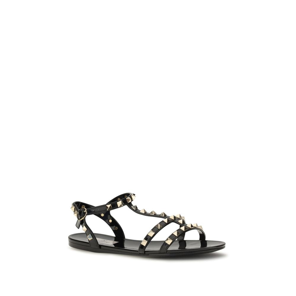 Valentino Garavani Black Rubber Flat Sandals - Luxurious Elegance
