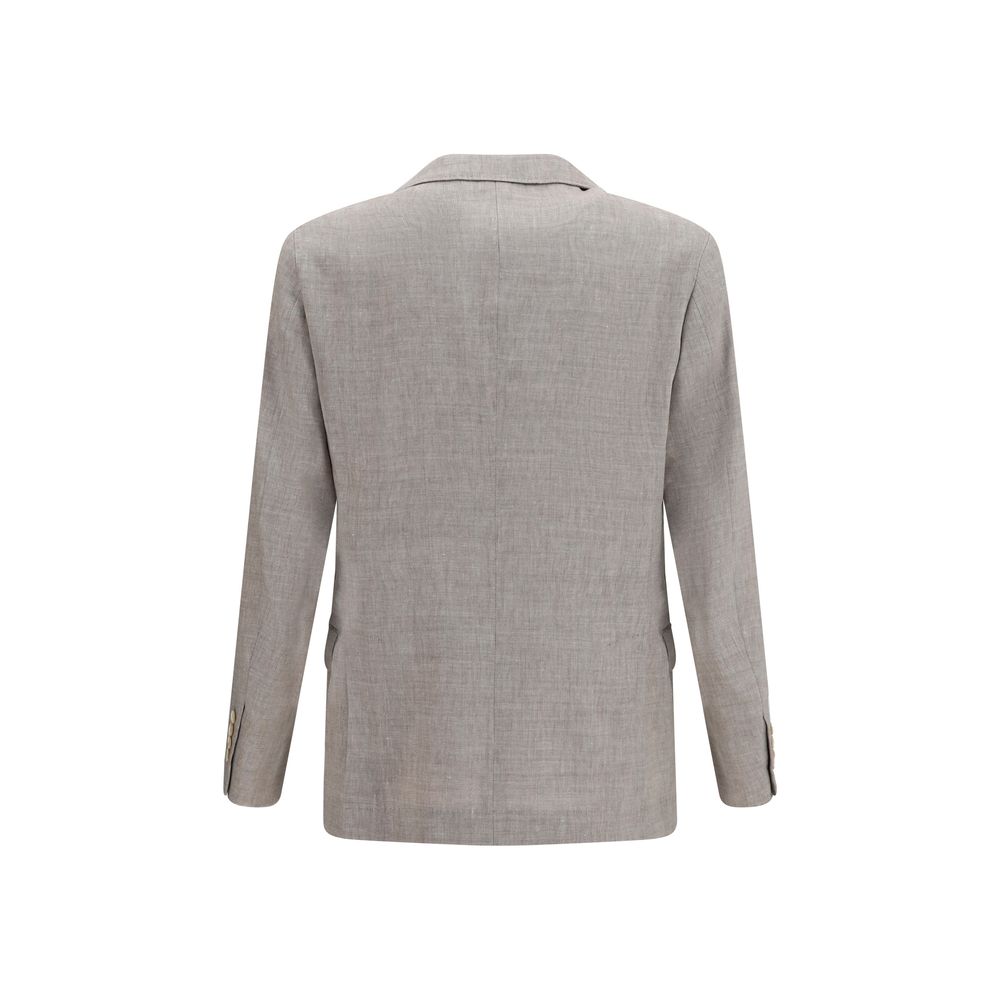 Discover the Brunello Cucinelli Beige Linen Full-Length Jacket, a masterpiece of deconstructed elegance crafted from luxurious linen and merino wool, perfect for discerning individuals who appreciate timeless sophistication.