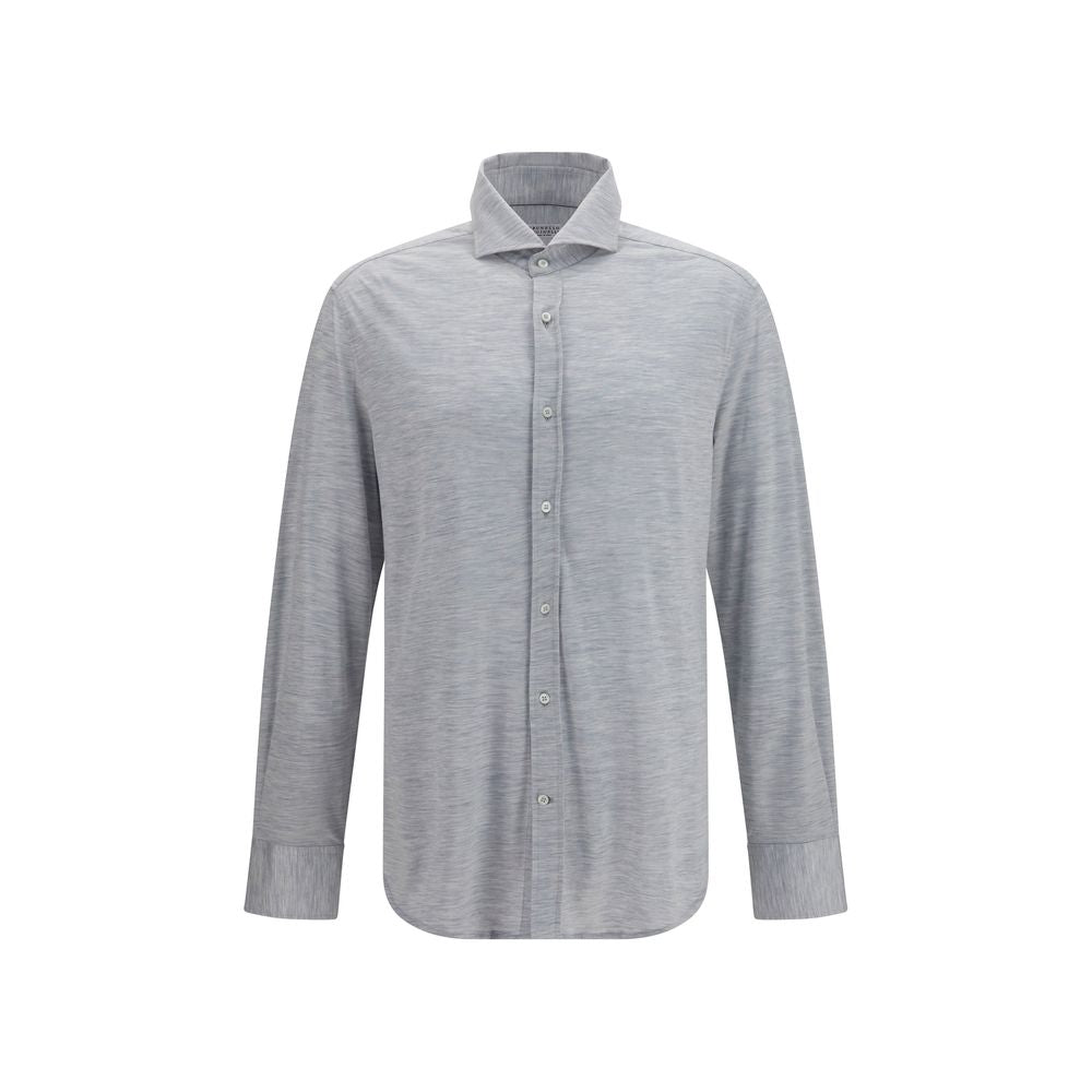 Discover the Brunello Cucinelli Gray Silk Dress Shirt, a luxurious blend of silk and cotton that embodies timeless elegance, perfect for the discerning individual.