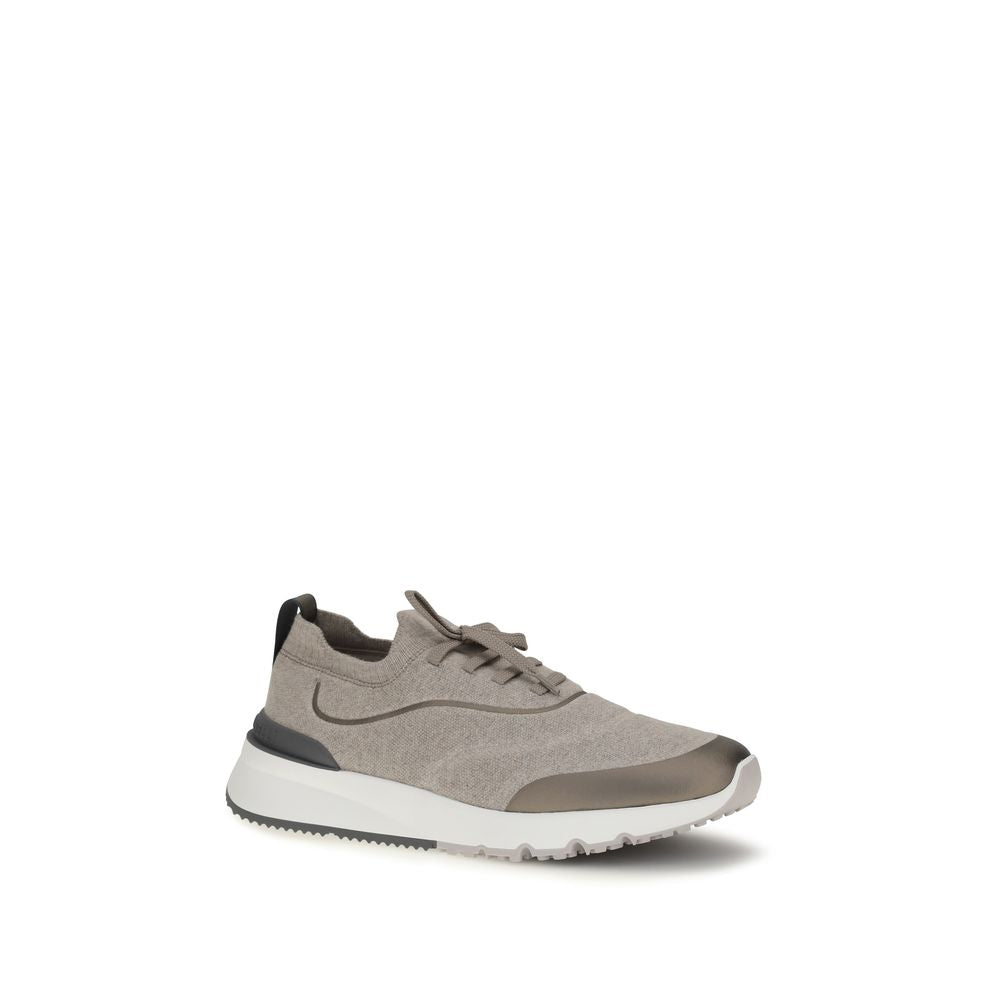 Elevate your style with Brunello Cucinelli's Brown Cotton Athletic Sneakers, crafted from luxurious cotton and rubber for unmatched comfort and sophistication.