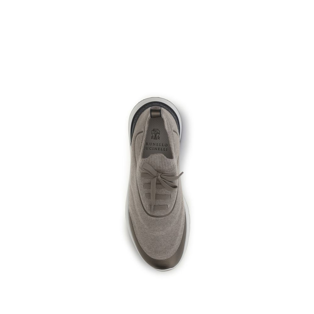Elevate your style with Brunello Cucinelli's Brown Cotton Athletic Sneakers, where superior craftsmanship meets luxurious comfort, perfect for the discerning individual.