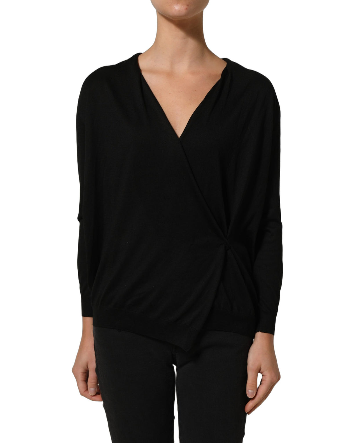 Dolce & Gabbana Black Silk Draped Blouse - Timeless Luxury