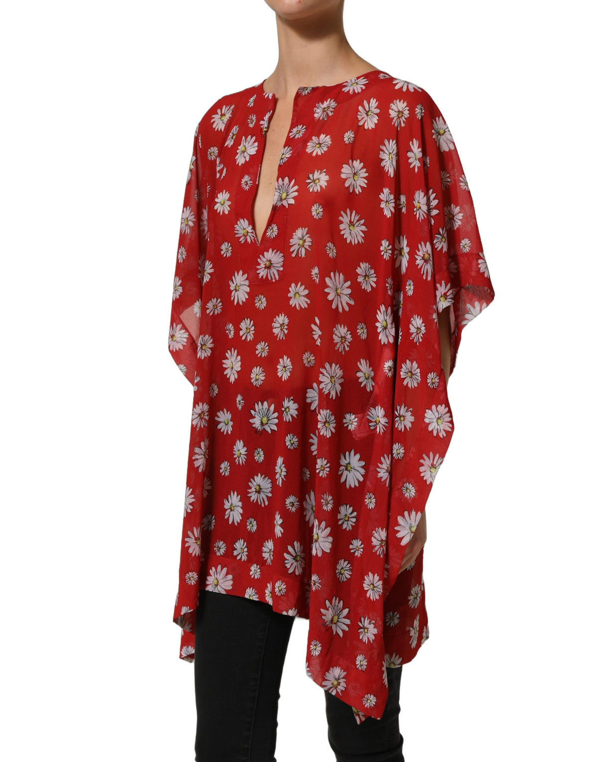 Dolce & Gabbana Red Floral Kaftan Blouse - Luxurious Elegance