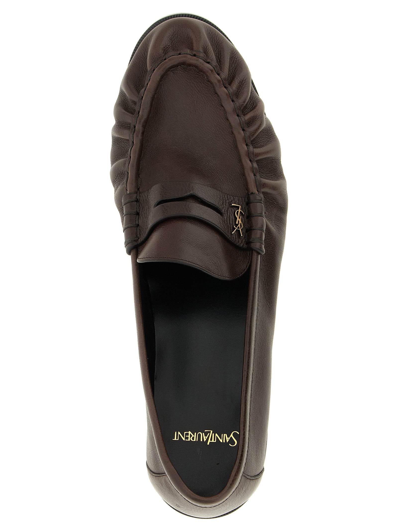 Elevate your style with Saint Laurent's Brown Calfskin Slip-On Loafers, where exquisite Italian craftsmanship meets timeless elegance for the discerning connoisseur.