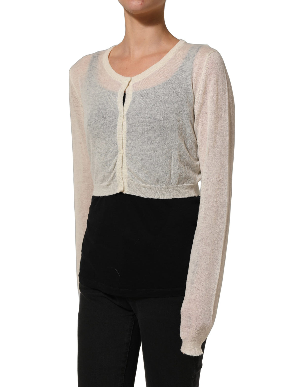 Ermanno Scervino White Knit Cropped Wool Cardigan - Timeless Luxury