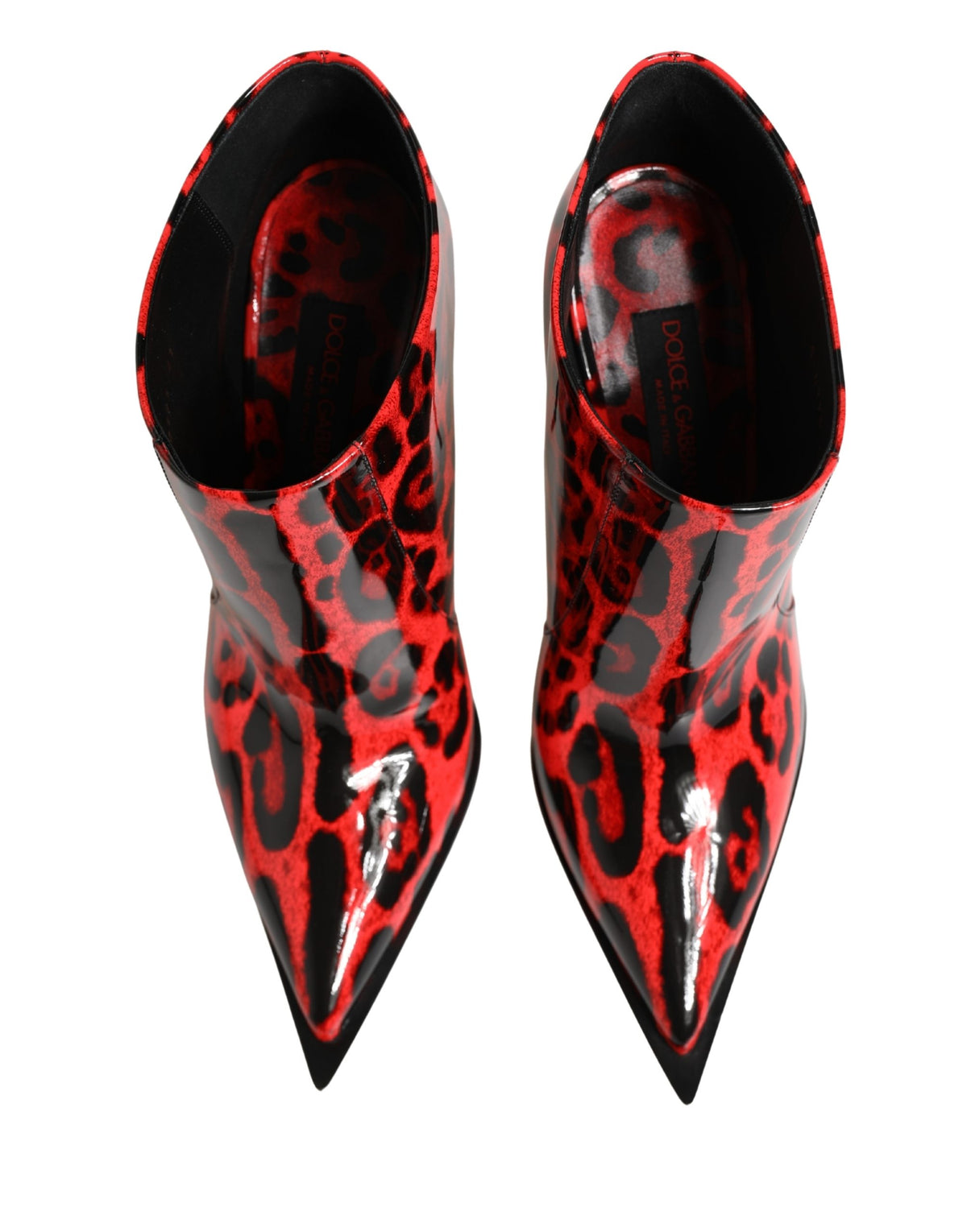 Indulge in the exquisite allure of Dolce & Gabbana's Red Leopard Cardinale Ankle Boots, crafted from luxurious calf leather, embodying bold elegance and timeless sophistication.