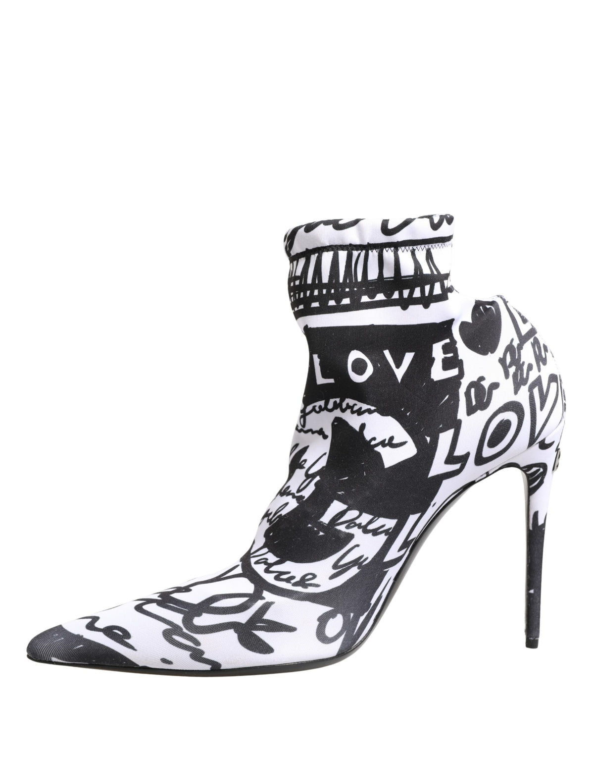 Step into elegance with Dolce & Gabbana's White Graffiti Stretch Ankle Boots, crafted in Italy from premium materials, embodying luxury and artistic expression.
