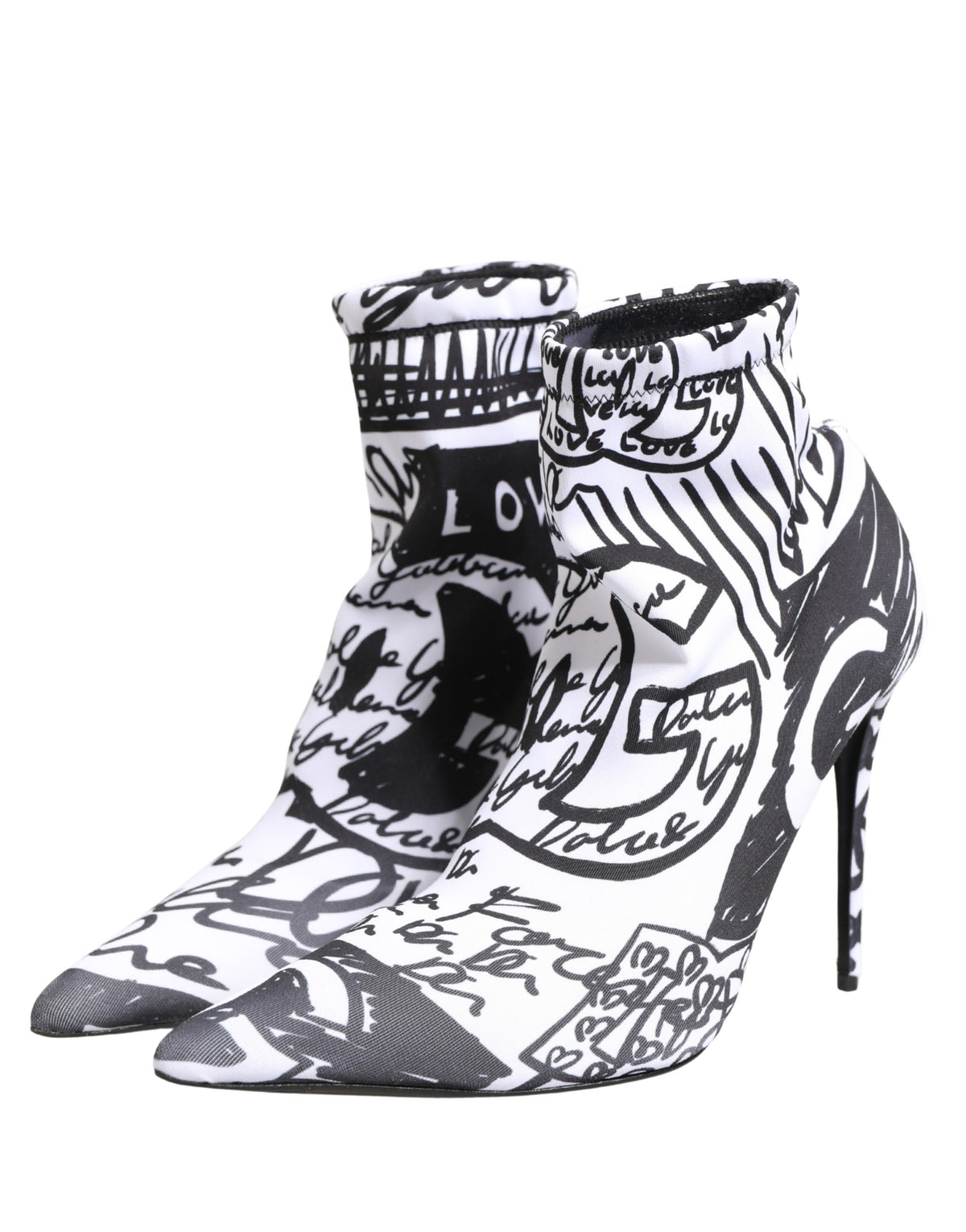 Elevate your style with Dolce & Gabbana's White Graffiti Stretch Ankle Boots, crafted in Italy from luxurious materials, embodying artistry and sophistication for the discerning individual.