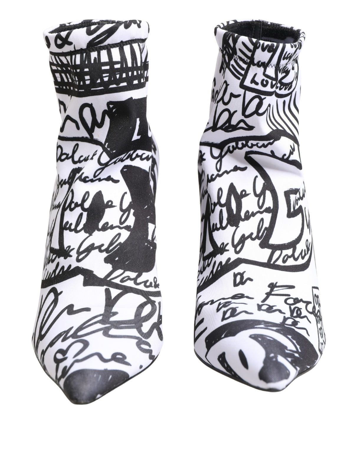 Elevate your style with Dolce & Gabbana's White Graffiti Stretch Ankle Boots, where exquisite craftsmanship meets bold design for an unparalleled statement of luxury.