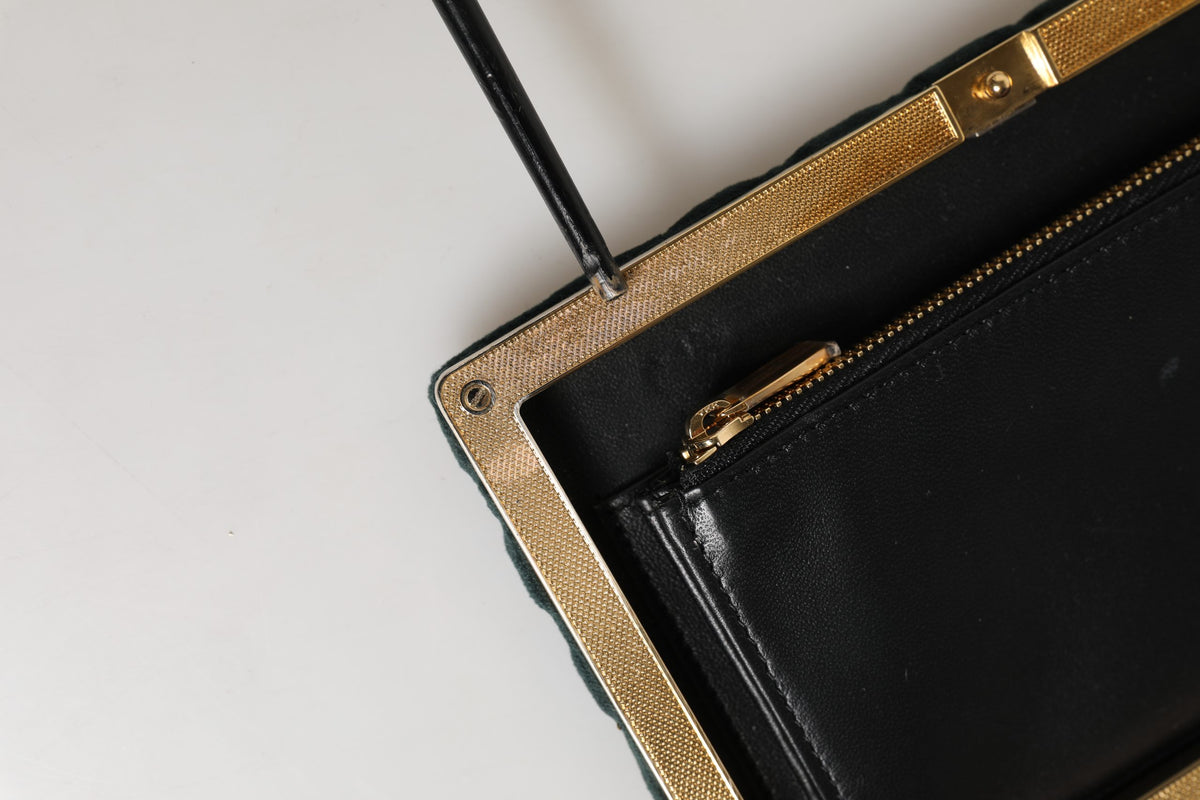 Dolce & Gabbana Black Velvet Gold Frame Clutch - Timeless Elegance