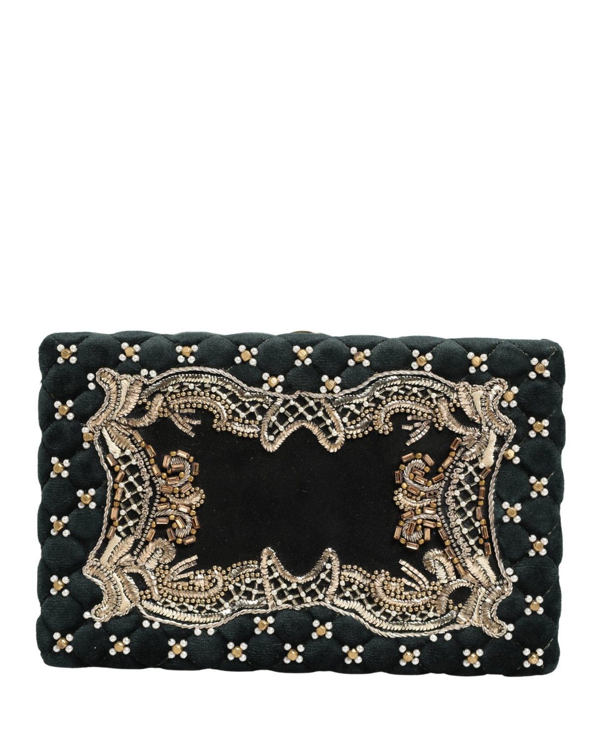 Dolce & Gabbana Black Velvet Gold Frame Clutch - Timeless Elegance