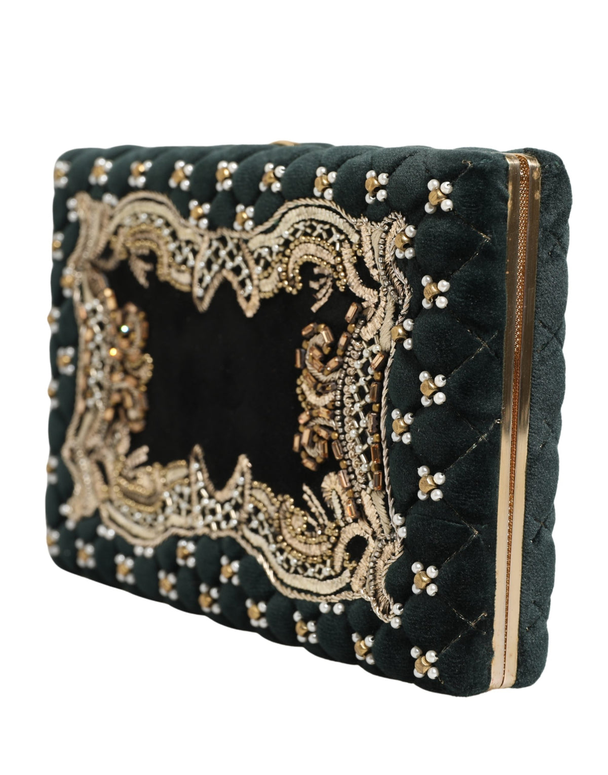 Dolce & Gabbana Black Velvet Gold Frame Clutch - Timeless Elegance