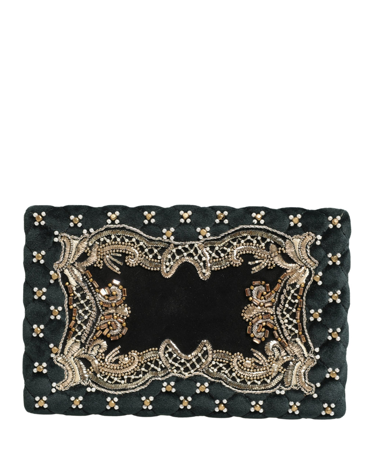 Dolce & Gabbana Black Velvet Gold Frame Clutch - Timeless Elegance