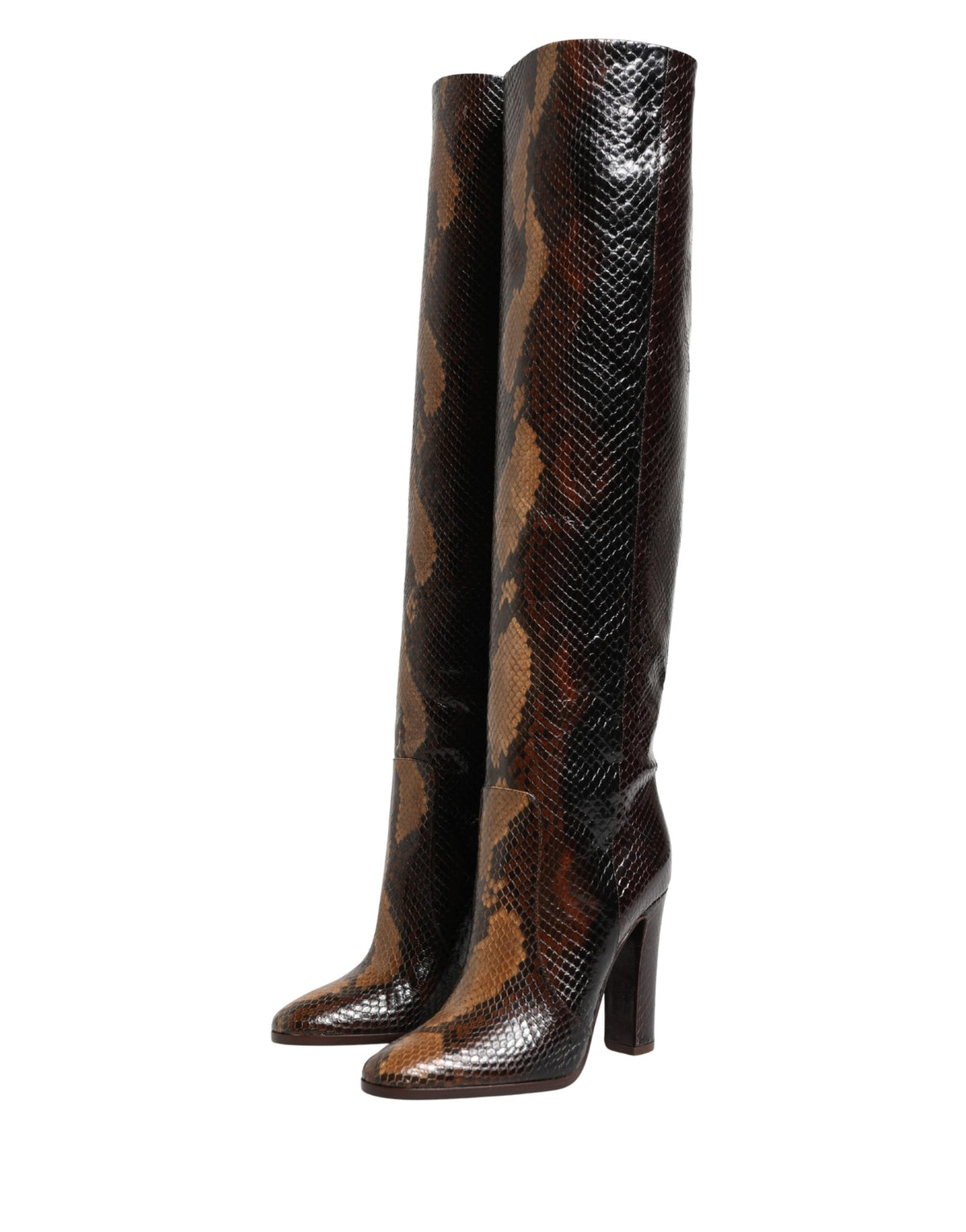Dolce & Gabbana Brown Exotic Leather Knee High Boots - Luxury Elegance