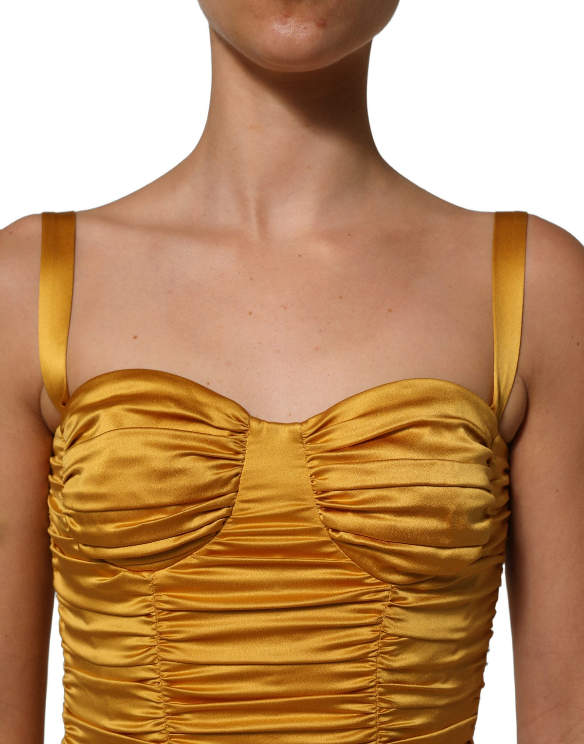 Dolce & Gabbana Gold Silk Bodycon Midi Dress - Exquisite Elegance