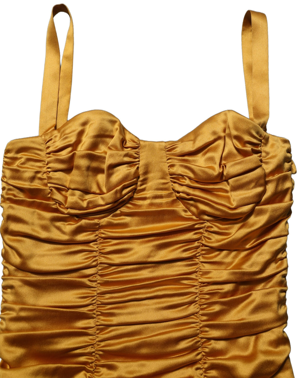 Dolce & Gabbana Gold Silk Ruched Bodycon Midi Dress
