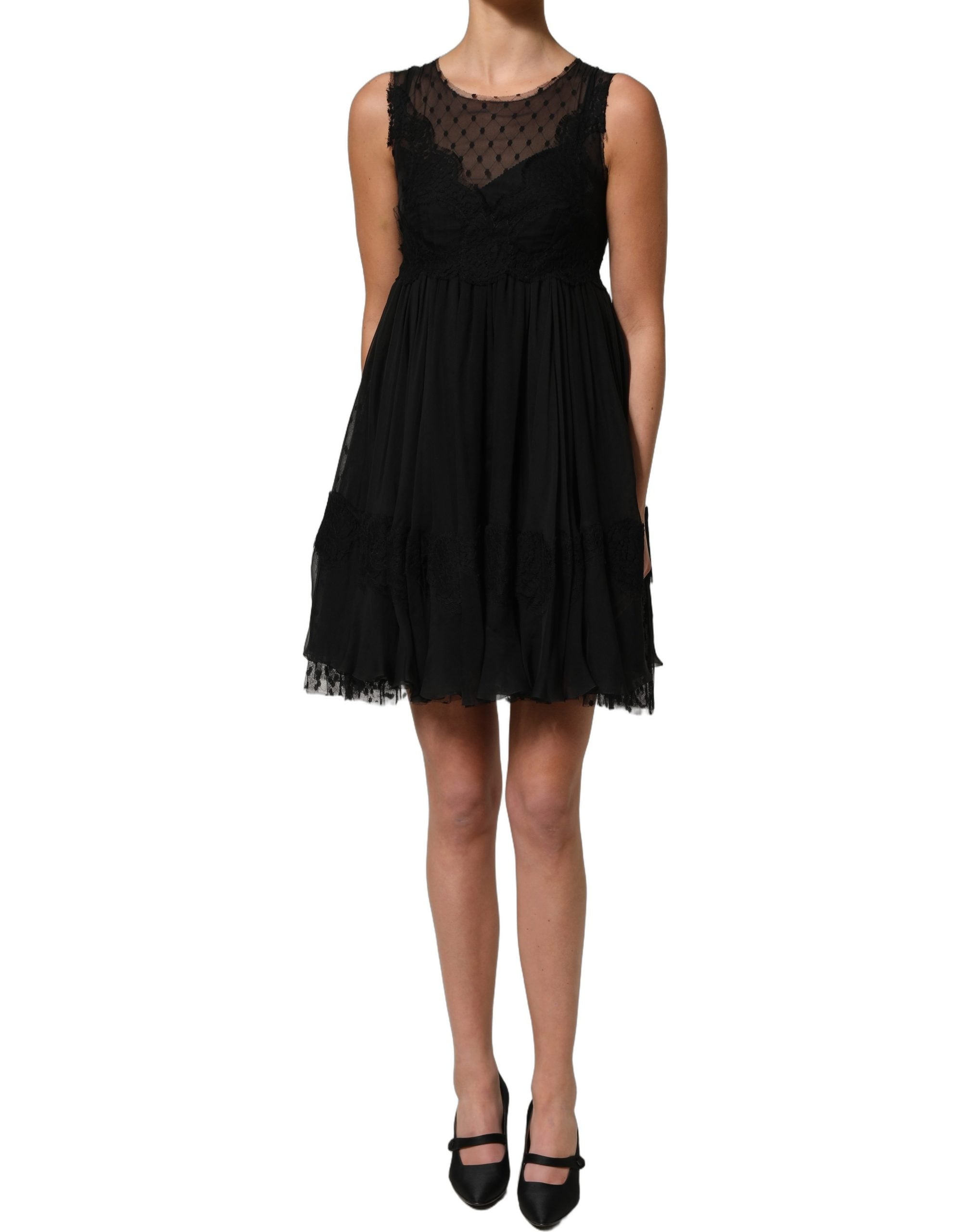 Dolce & Gabbana Black Lace Trim A-line Mini Dress - Timeless Elegance