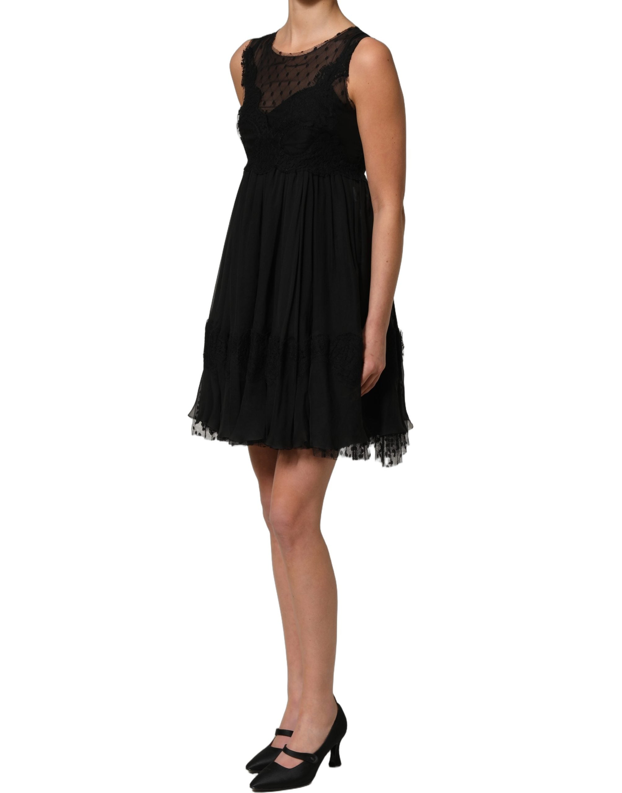 Dolce & Gabbana Black Lace Trim Sleeveless Mini Dress