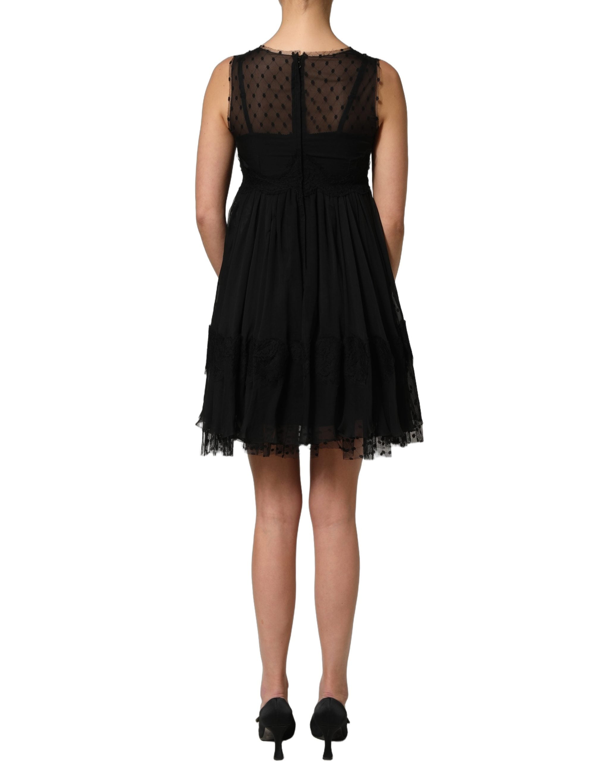 Dolce & Gabbana Black Lace Trim A-line Mini Dress - Luxury Elegance