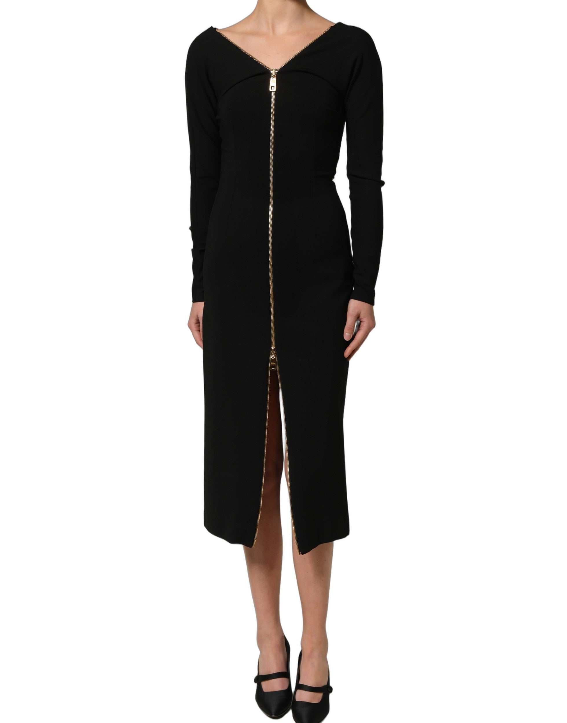 Dolce & Gabbana Black Long Sleeves Midi Dress - Timeless Elegance