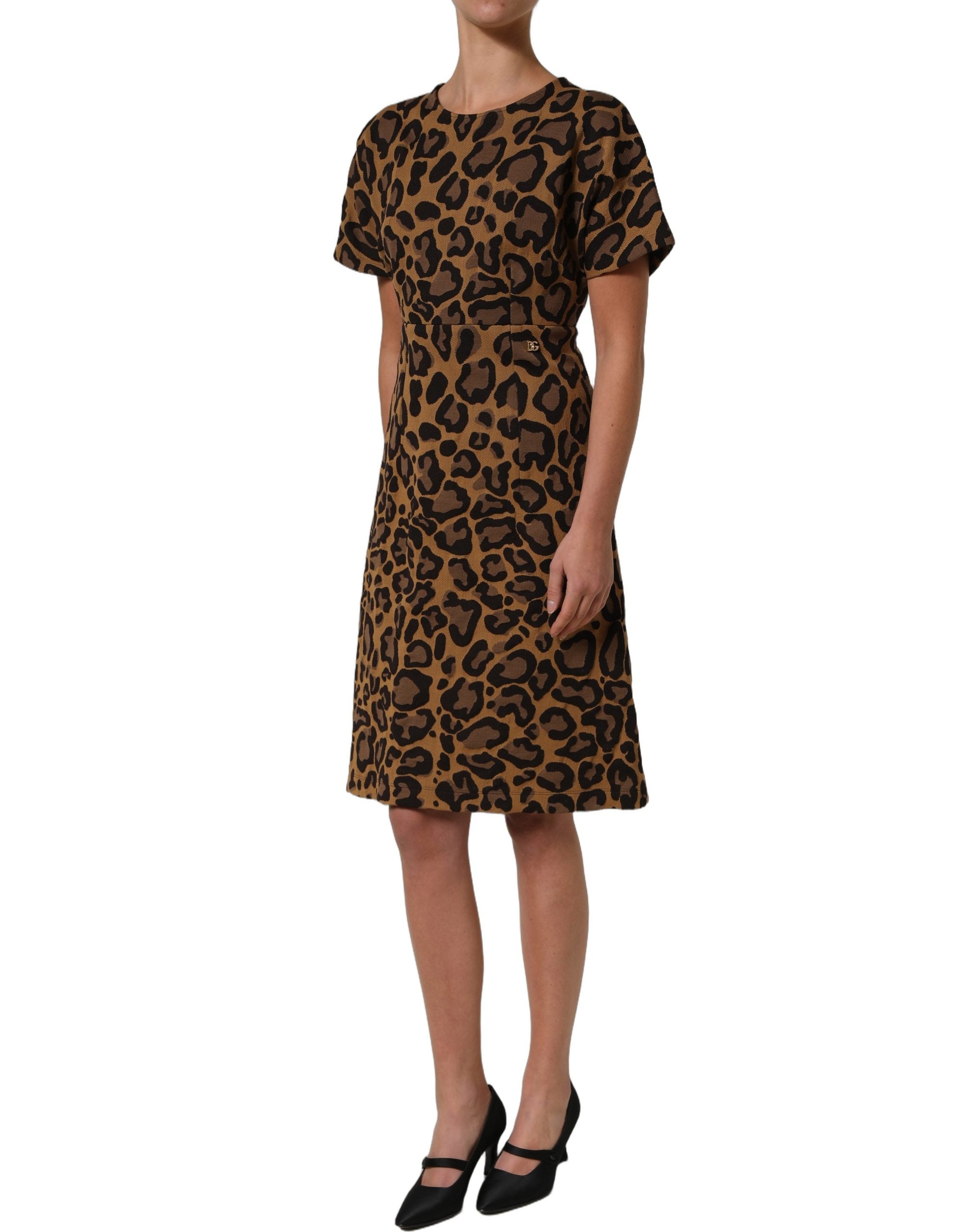 Dolce & Gabbana Flared A-line Mini Dress in Brown Leopard Print