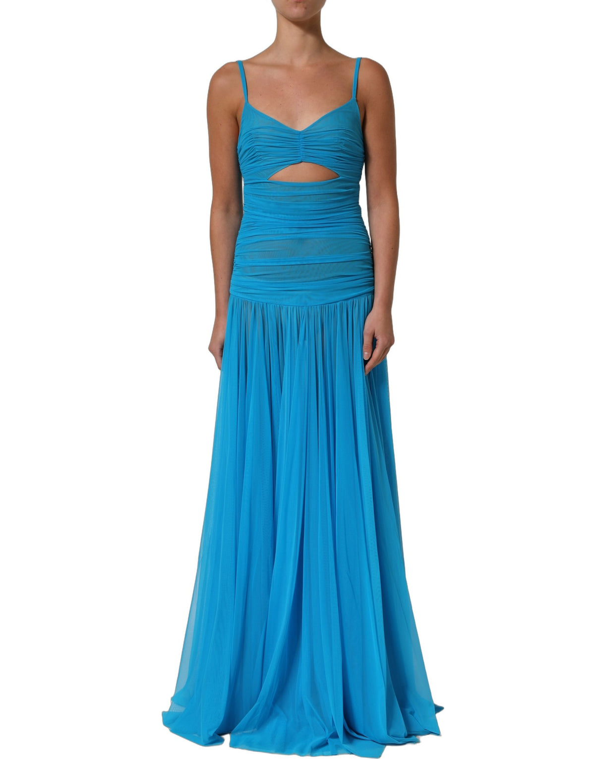 Dolce & Gabbana Blue Pleated Chiffon CutOut Gown Dress