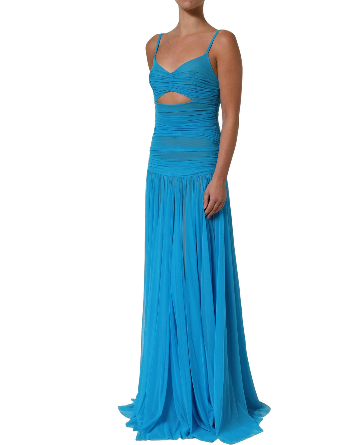 Dolce & Gabbana Blue Pleated Chiffon CutOut Gown Dress