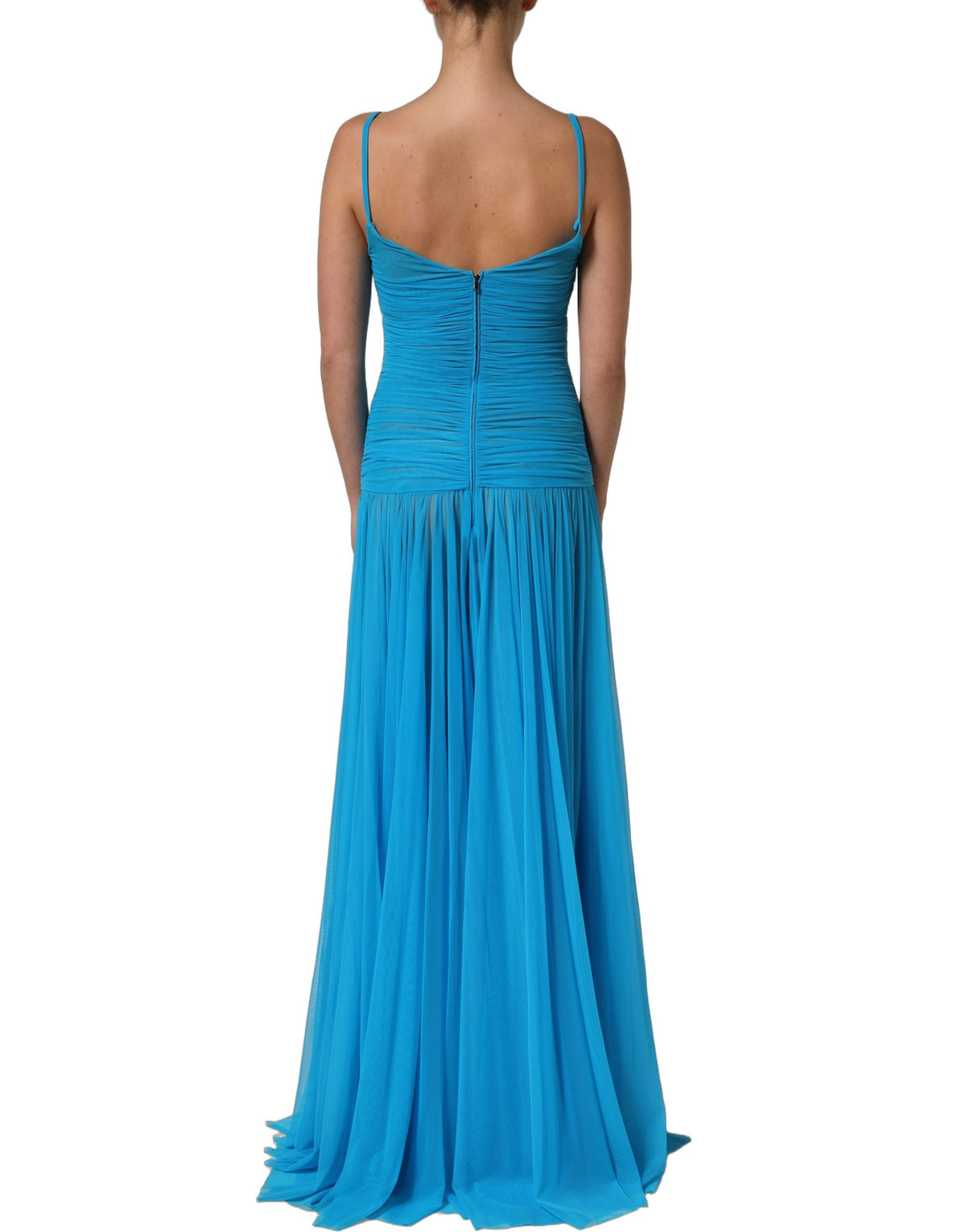 Dolce & Gabbana Blue Pleated Chiffon CutOut Gown Dress