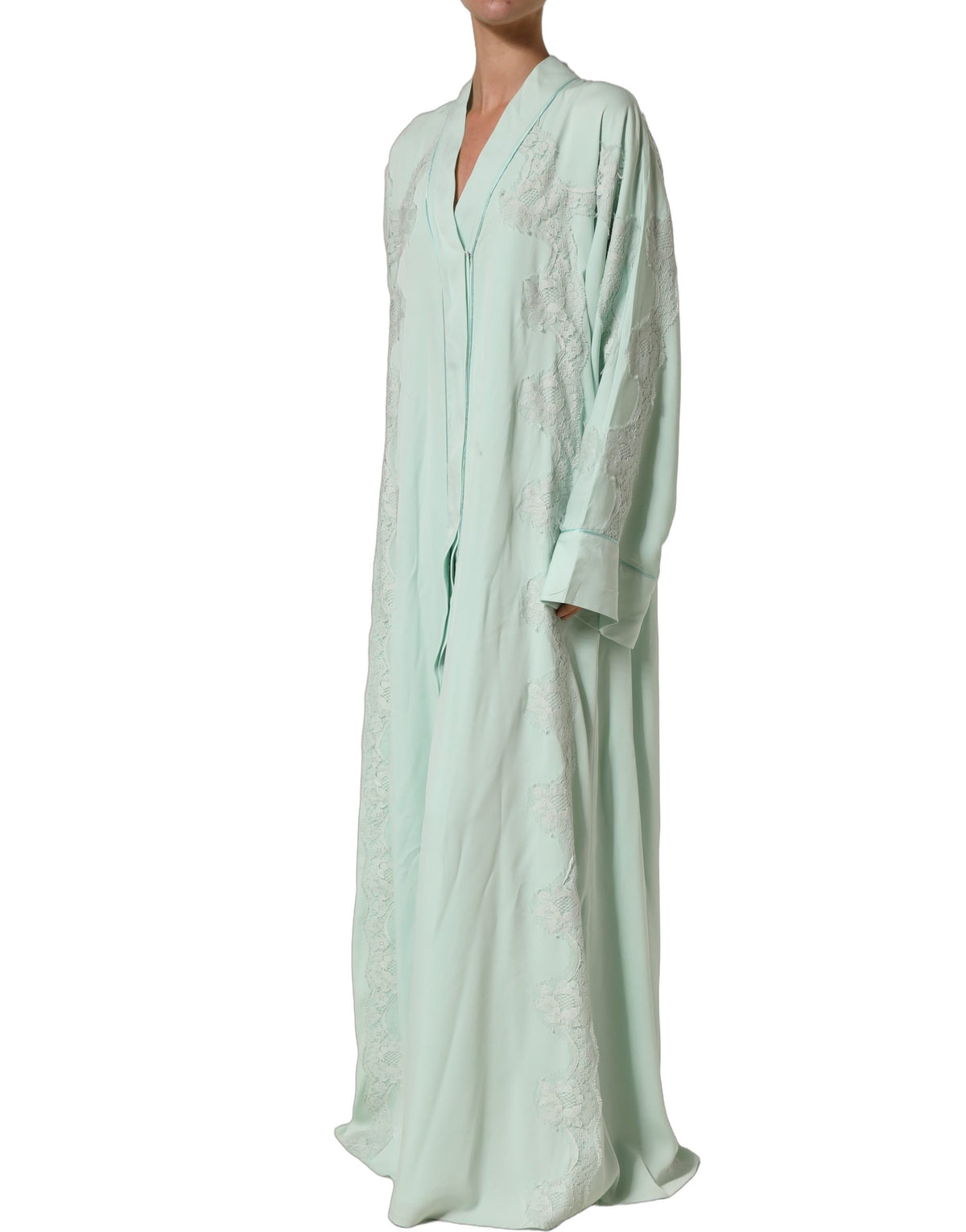 Dolce & Gabbana Mint Green Silk Lace Abaya Maxi Dress