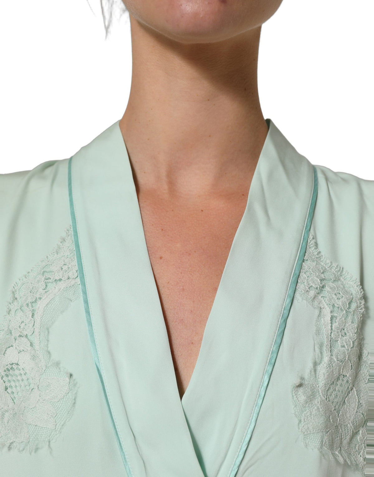 Dolce & Gabbana Mint Green Silk Lace Abaya Maxi Dress