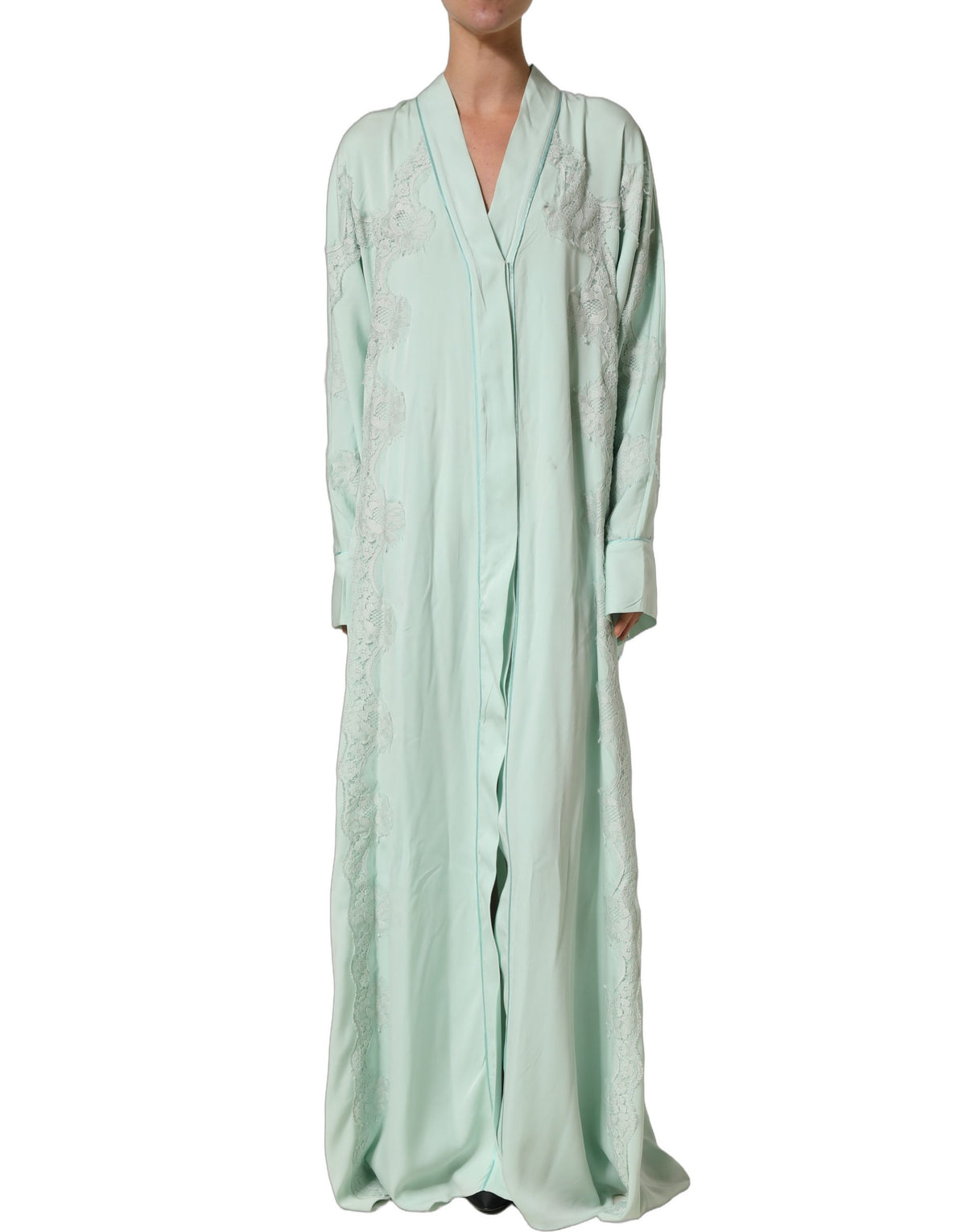 Dolce & Gabbana Mint Green Silk Lace Abaya Maxi Dress