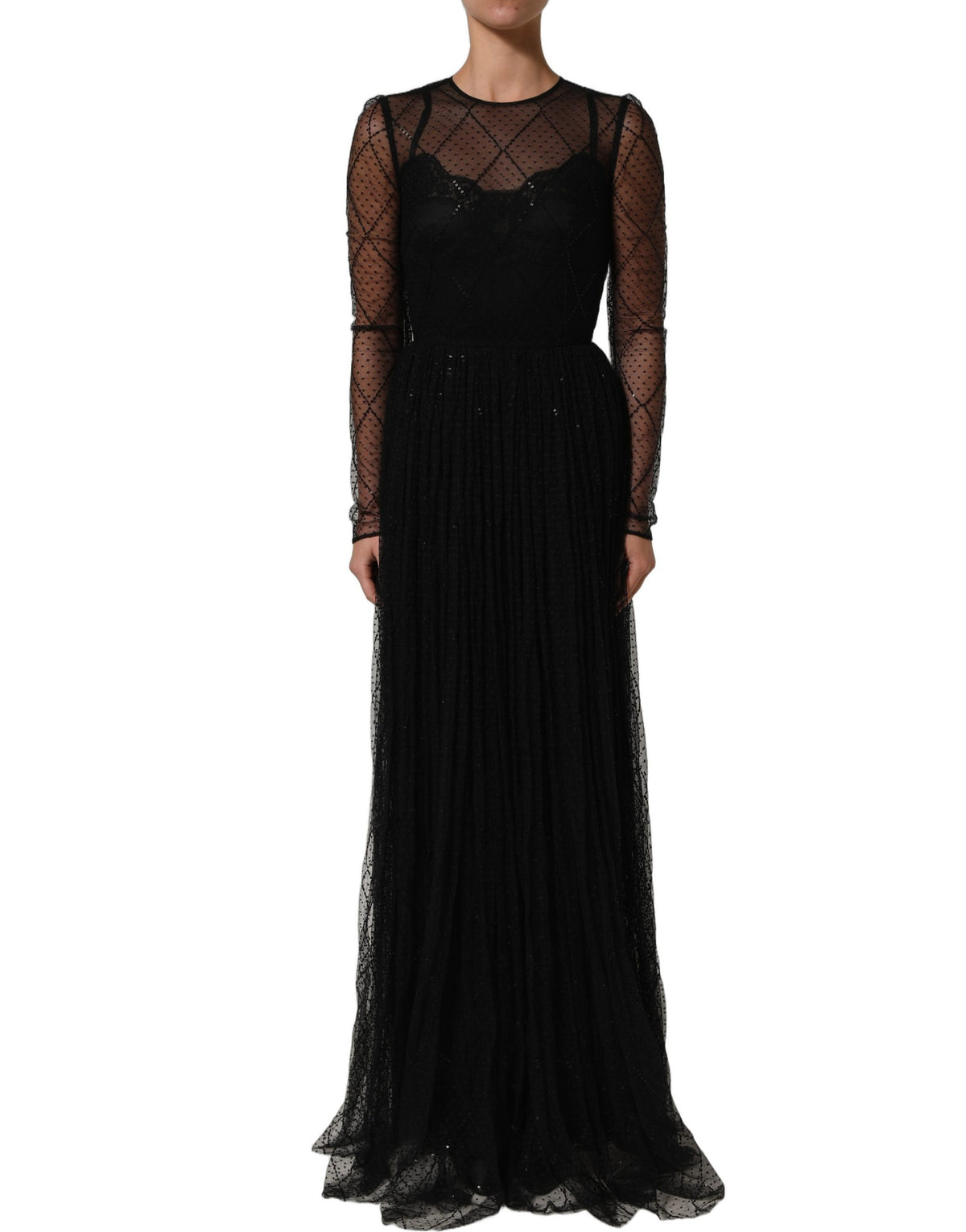 Dolce & Gabbana Black Mesh Lace Maxi Gown - Exquisite Elegance