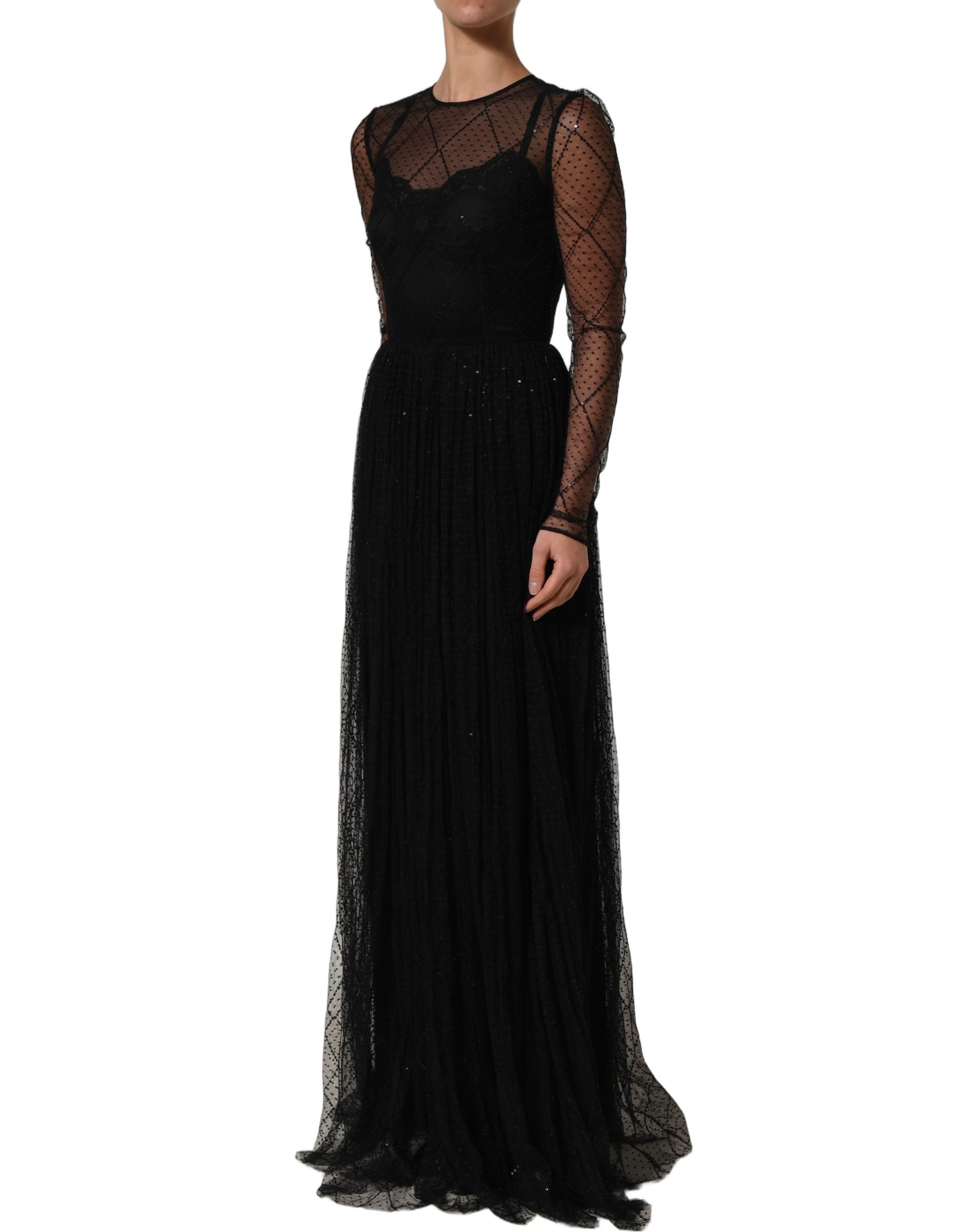 Dolce & Gabbana Black Mesh Lace Maxi Gown - Exquisite Elegance