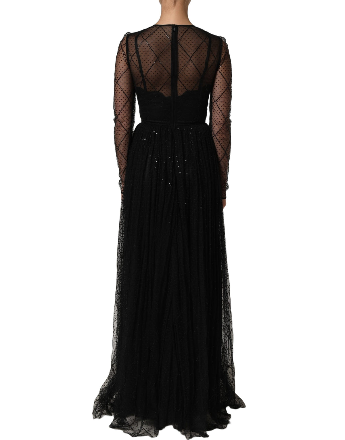 Dolce & Gabbana Black Mesh Lace Maxi Gown - Exquisite Elegance