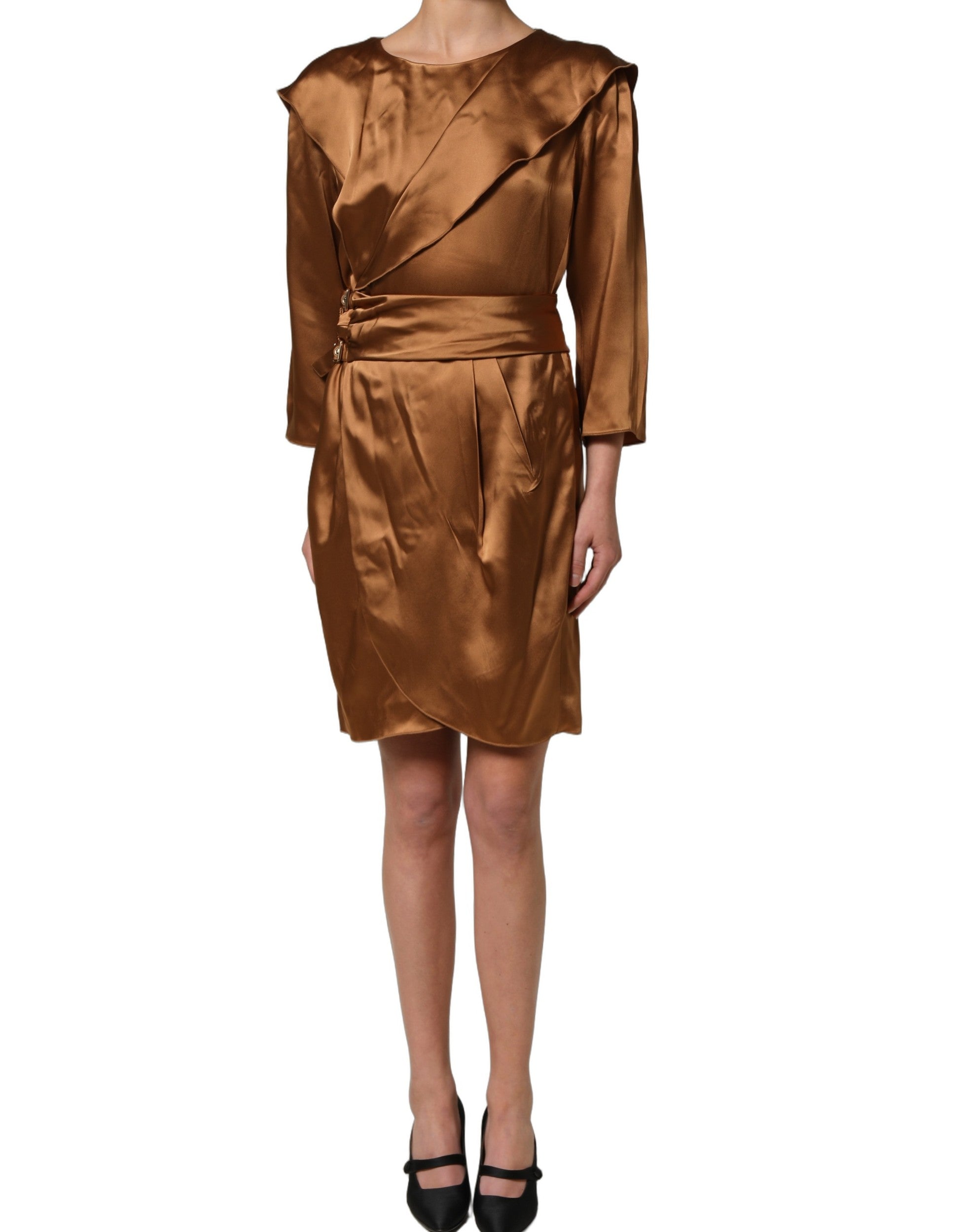 Emporio Armani Brown Satin Wrap Sheath Mini Dress - Luxe Elegance