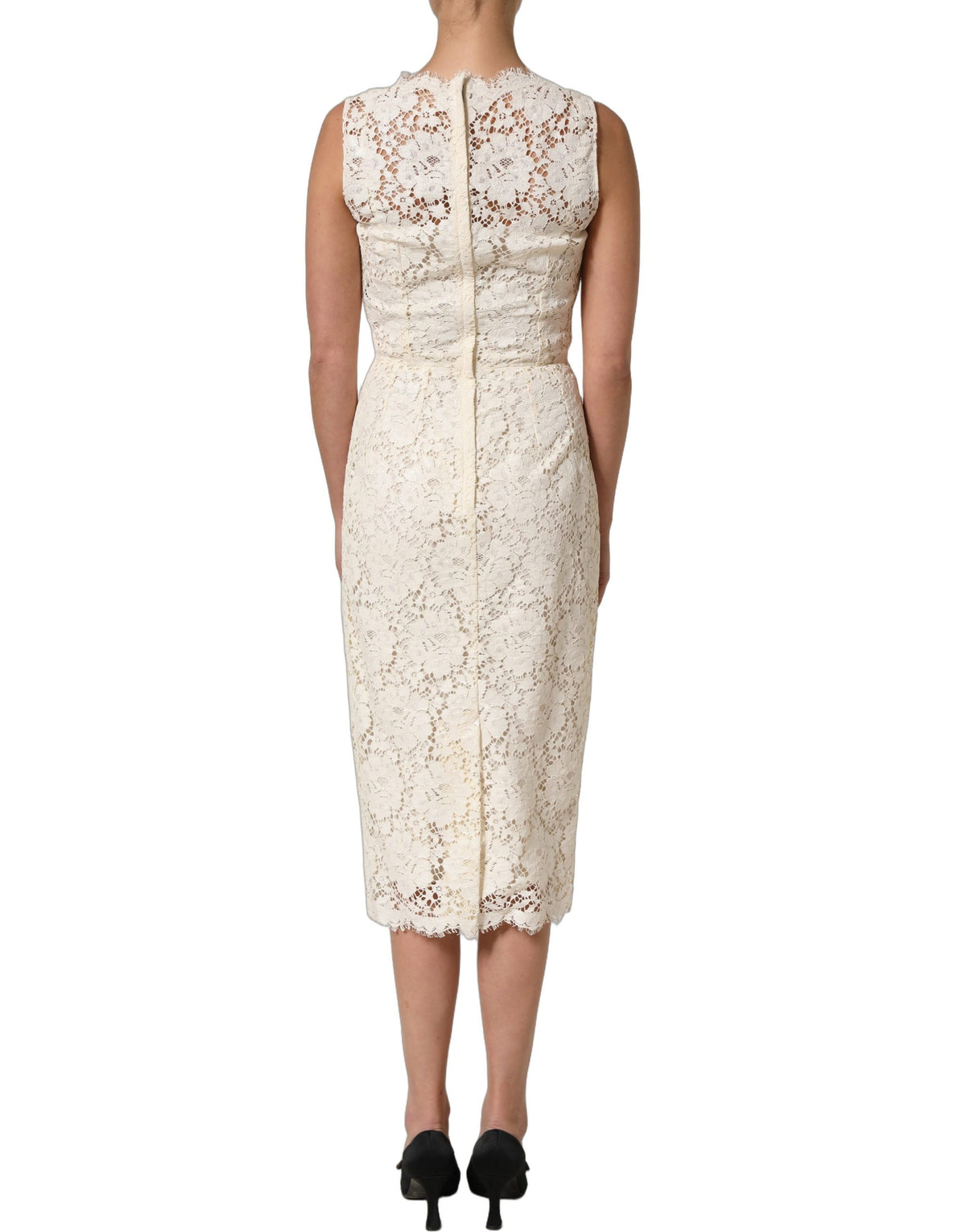 Dolce & Gabbana White Lace Midi Dress - Timeless Luxury Elegance
